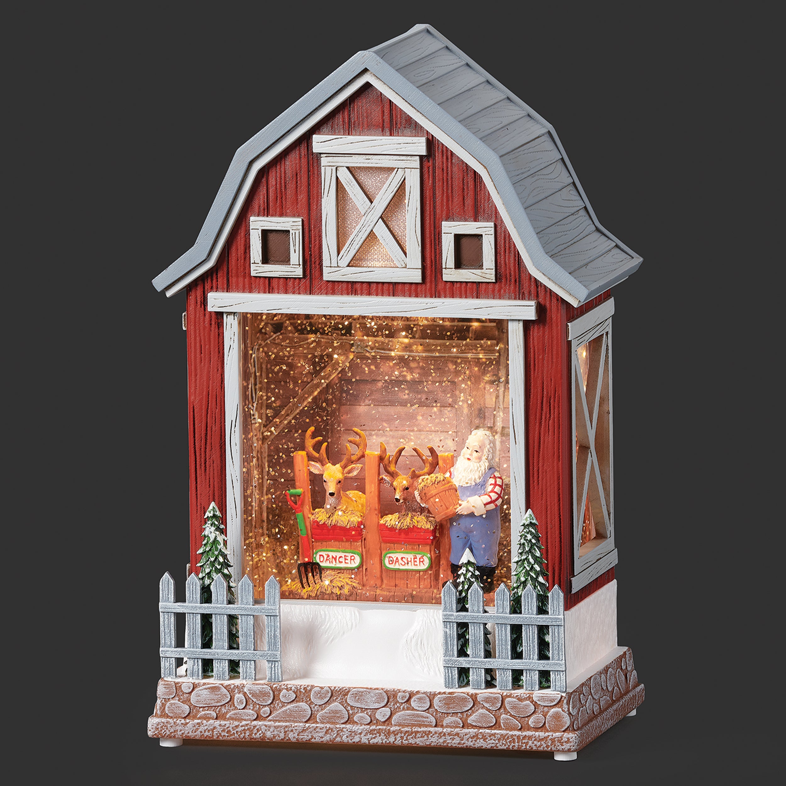 Confetti Lites Lighted Swirl Barn with Santa Feeding Reindeer