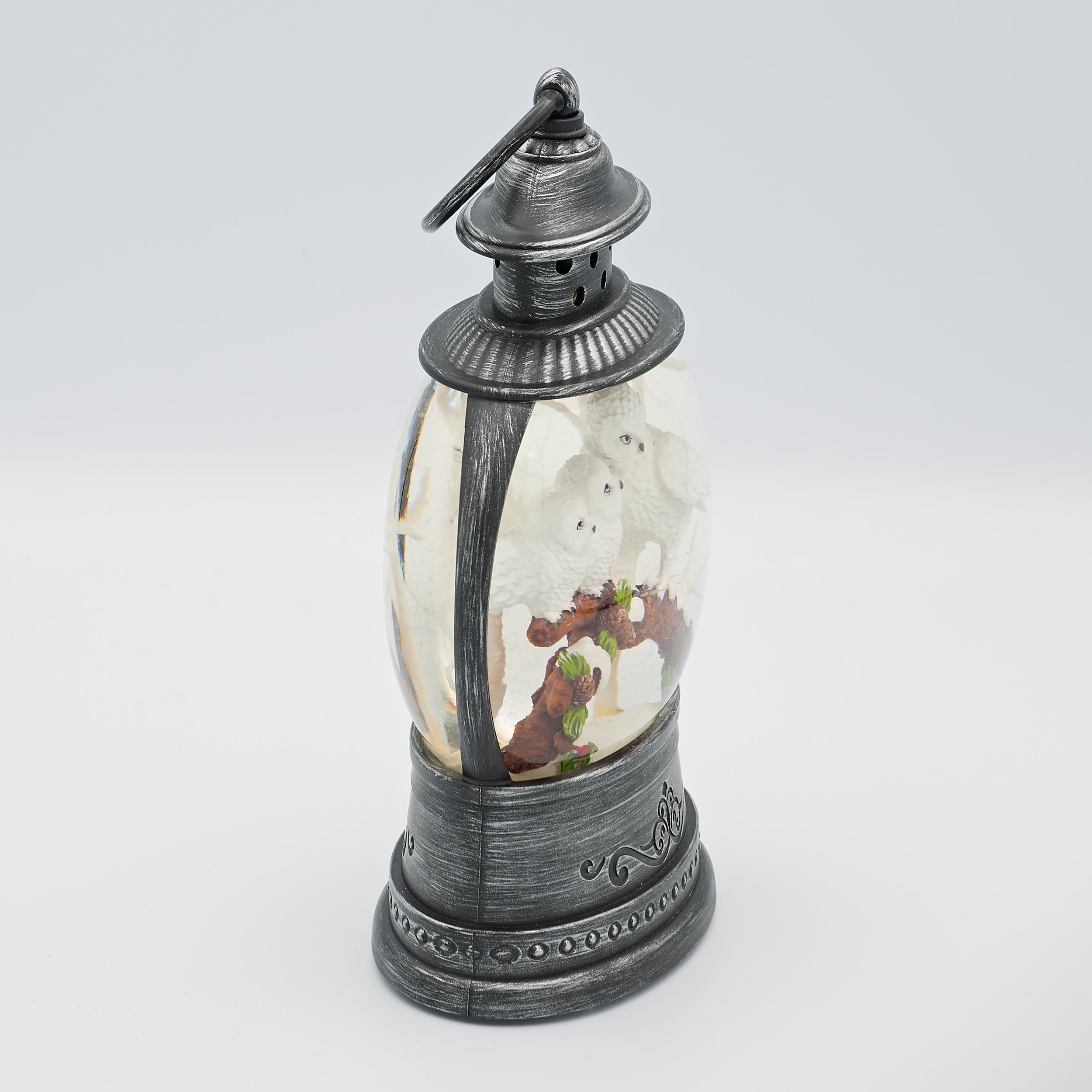 Confetti Lites Lighted Swirl Round Lantern with White Owl Family on Branch