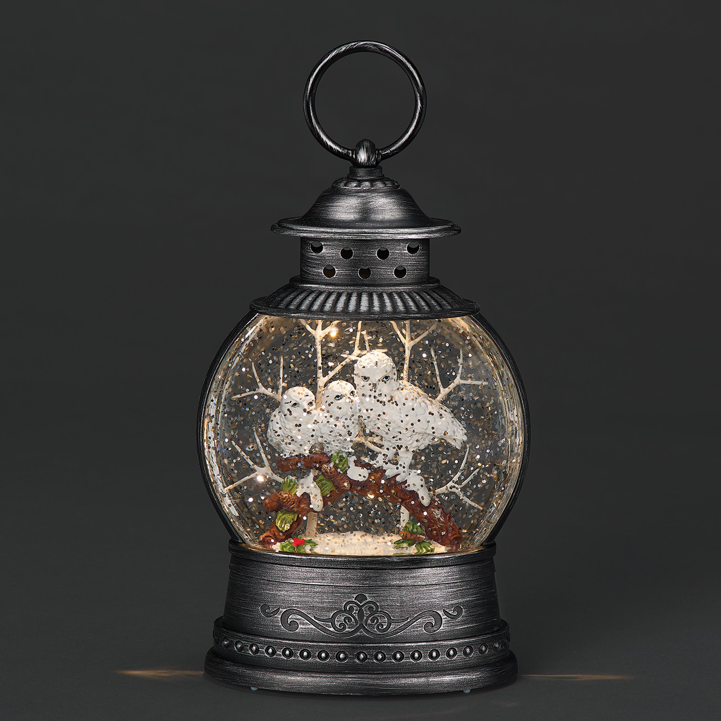 Confetti Lites Lighted Swirl Round Lantern with White Owl Family on Branch