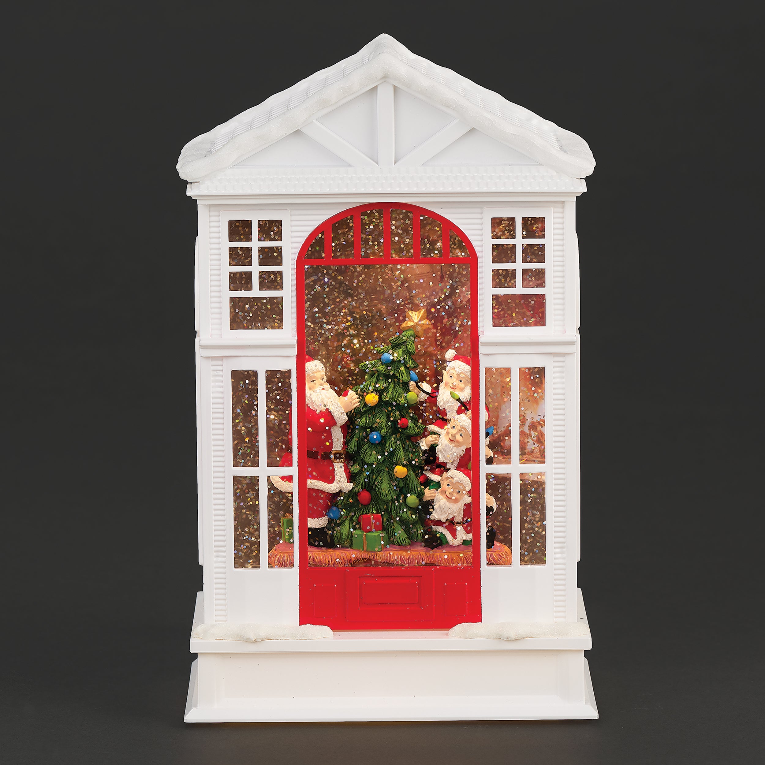 Confetti Lites Lighted Swirl Two-Story House with Santa & Elves