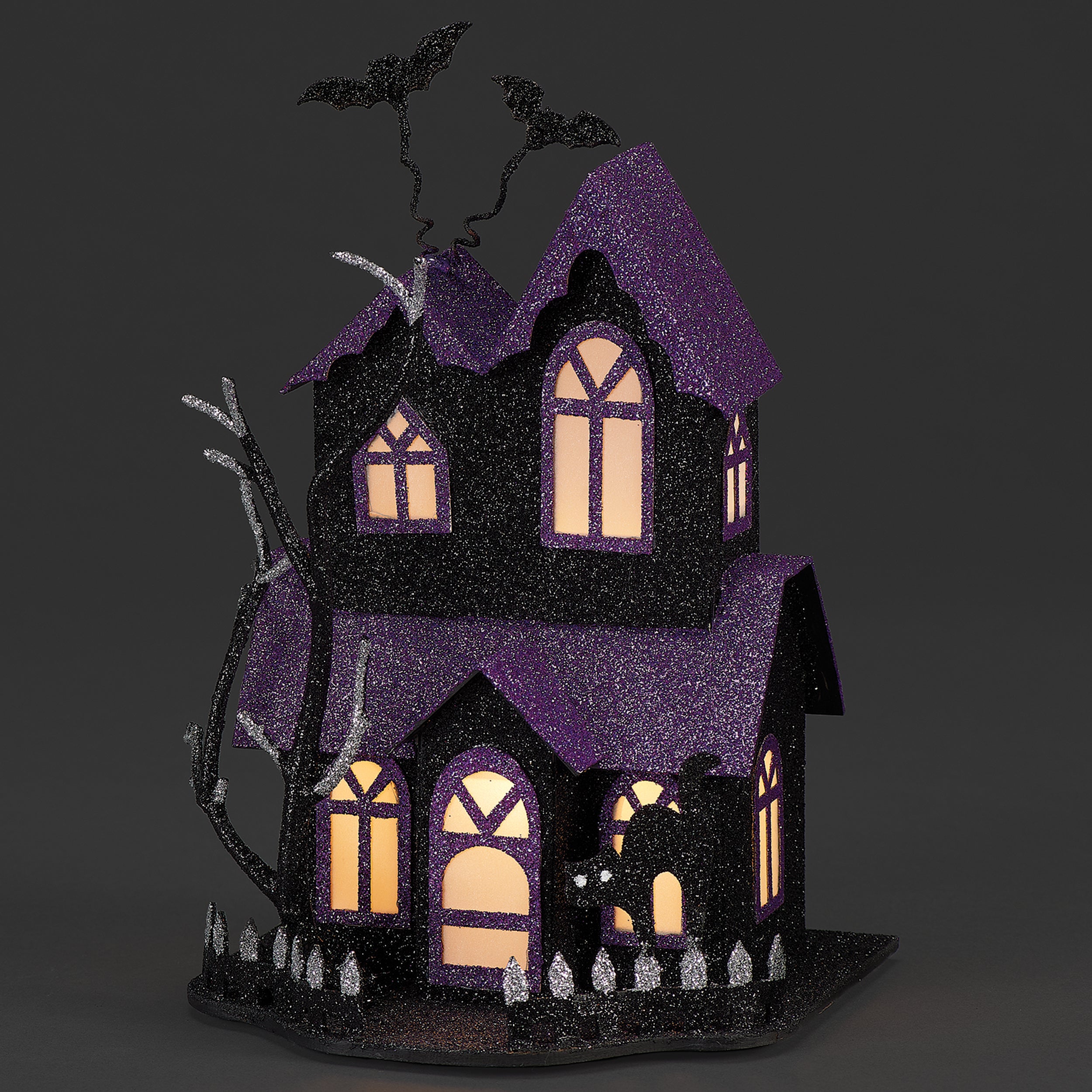 Lighted Haunted House with Purple Glitter Roof
