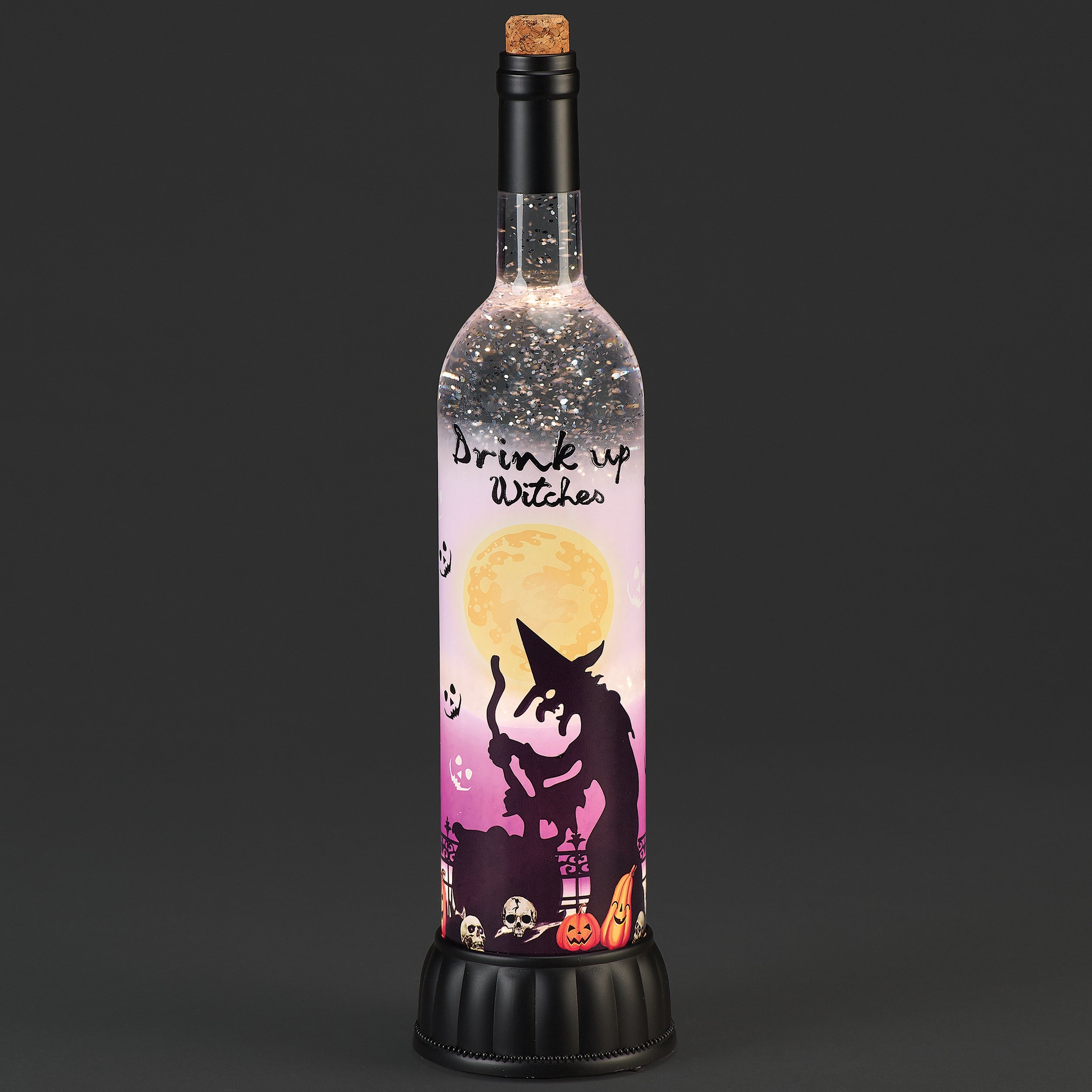 Glitterdome Lighted Swirl "Drink Up Witches" Bottle
