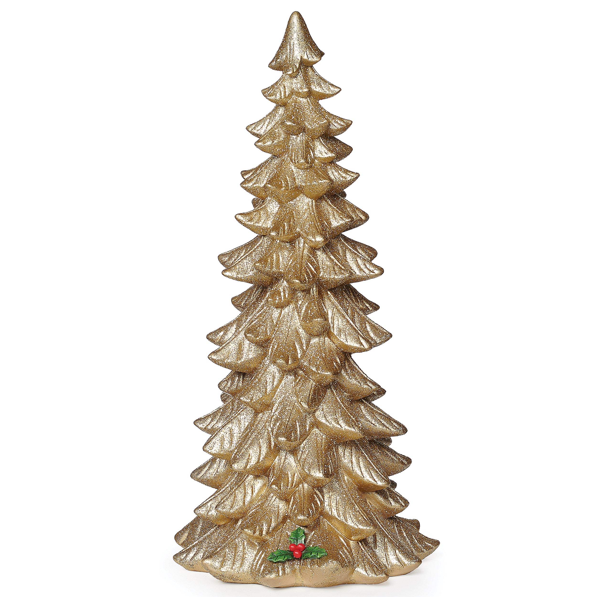 Gold Glitter Tree with Holly Accent