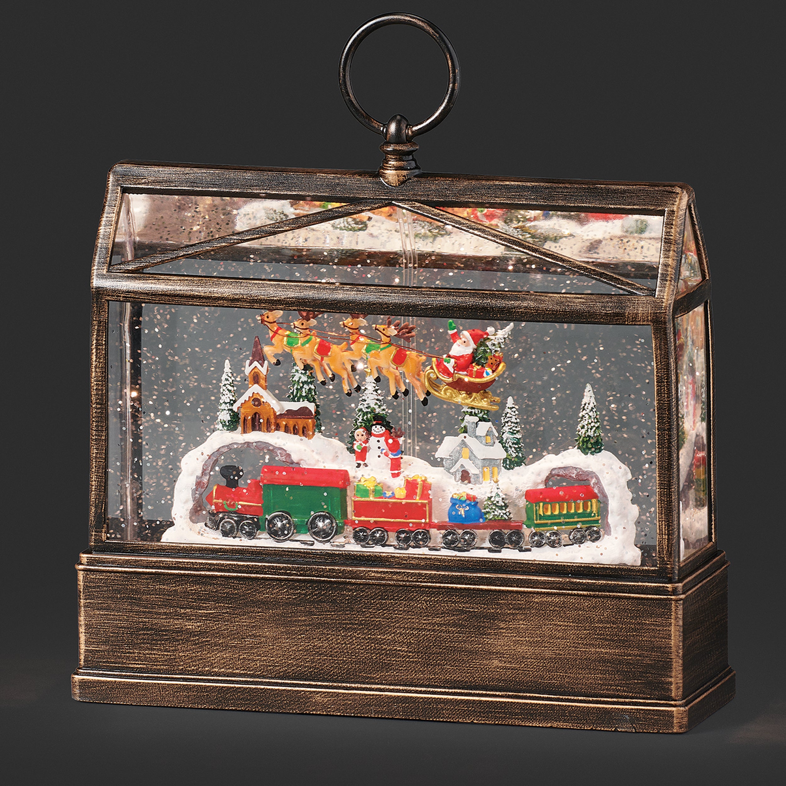 Confetti Lites Lighted Swirl Greenhouse with Santa, Train & Village