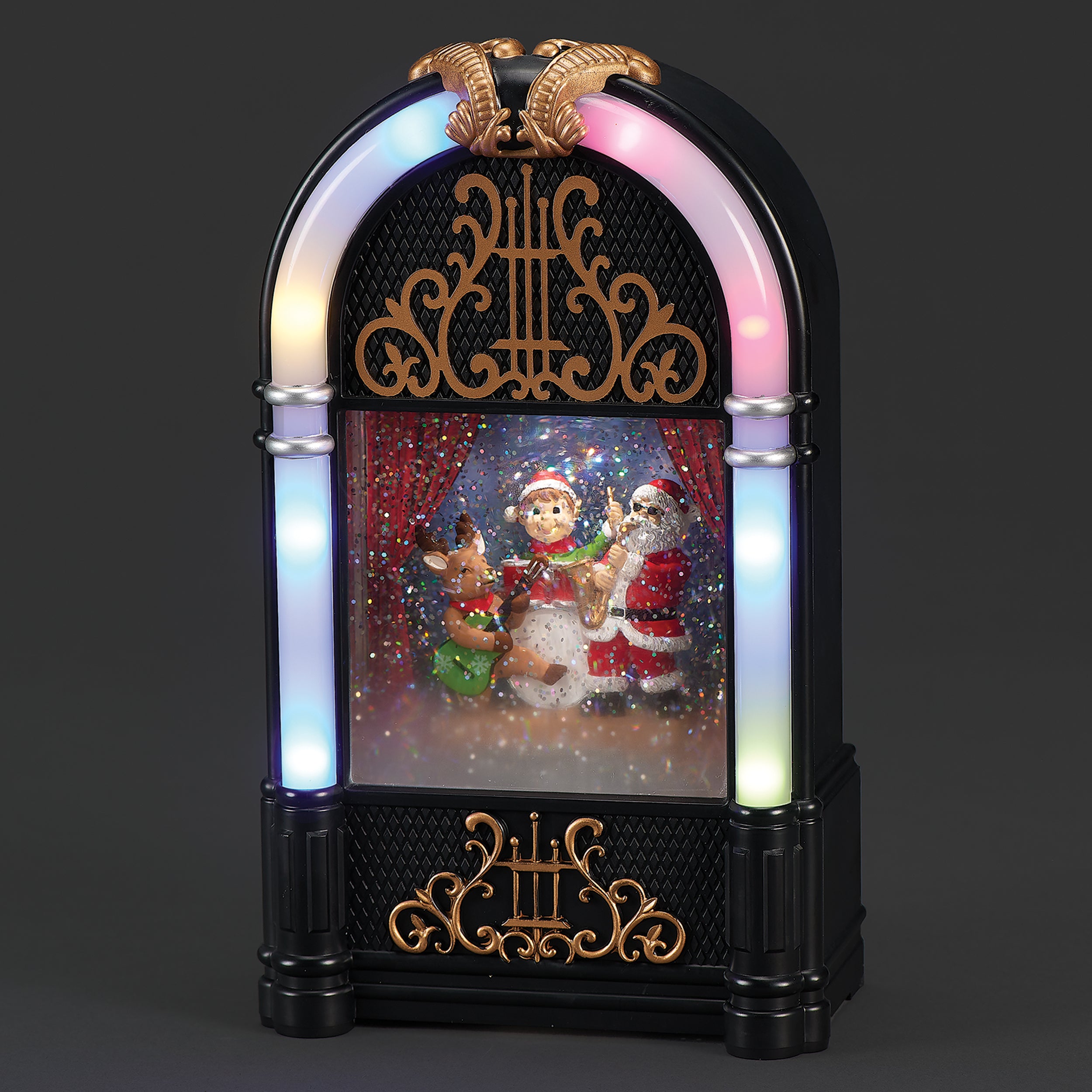 Confetti Lites Lighted Musical Swirl Jukebox with Santa, Elf & Reindeer