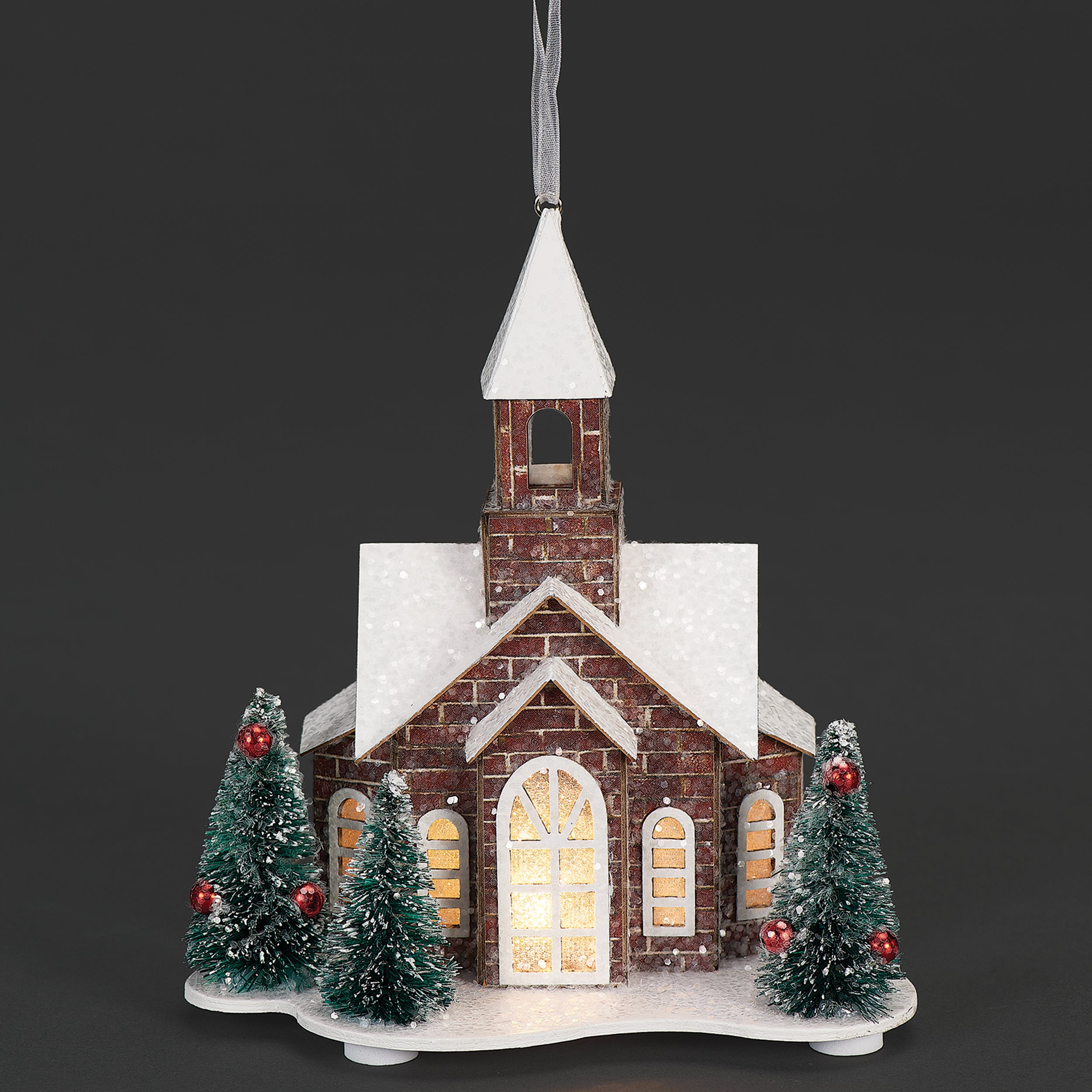Lighted Brick Church Ornament