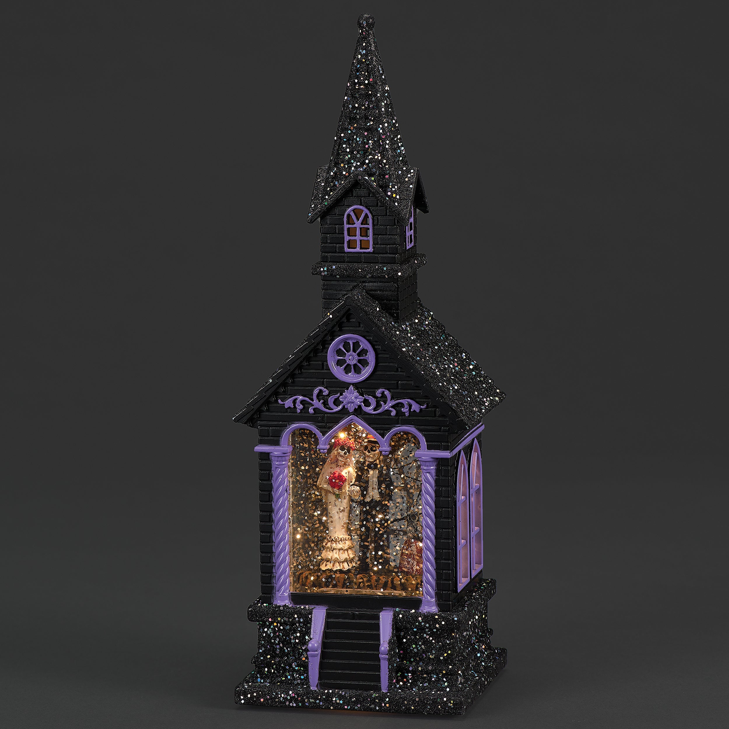 Lighted Swirl Church with Skeleton Couple