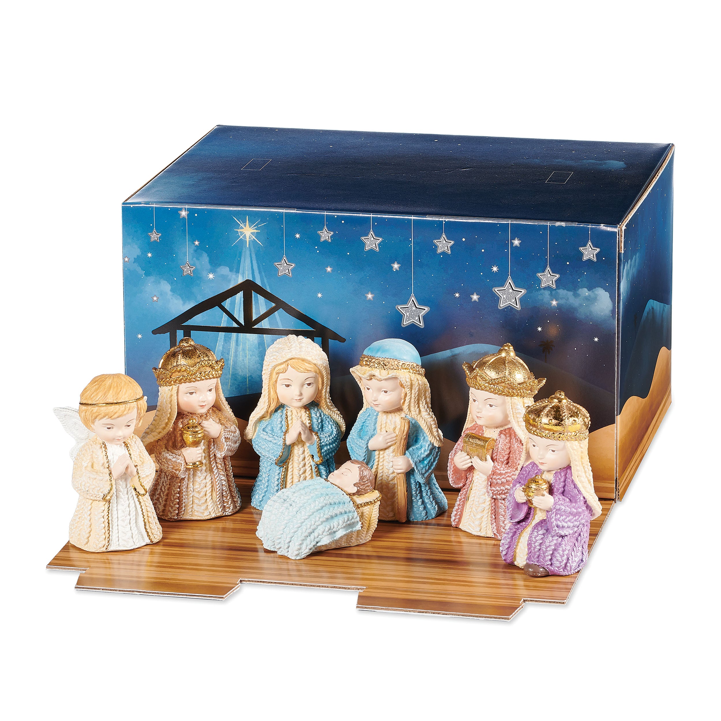 Knit Children Nativity Set with Fold-Out Nativity Scene