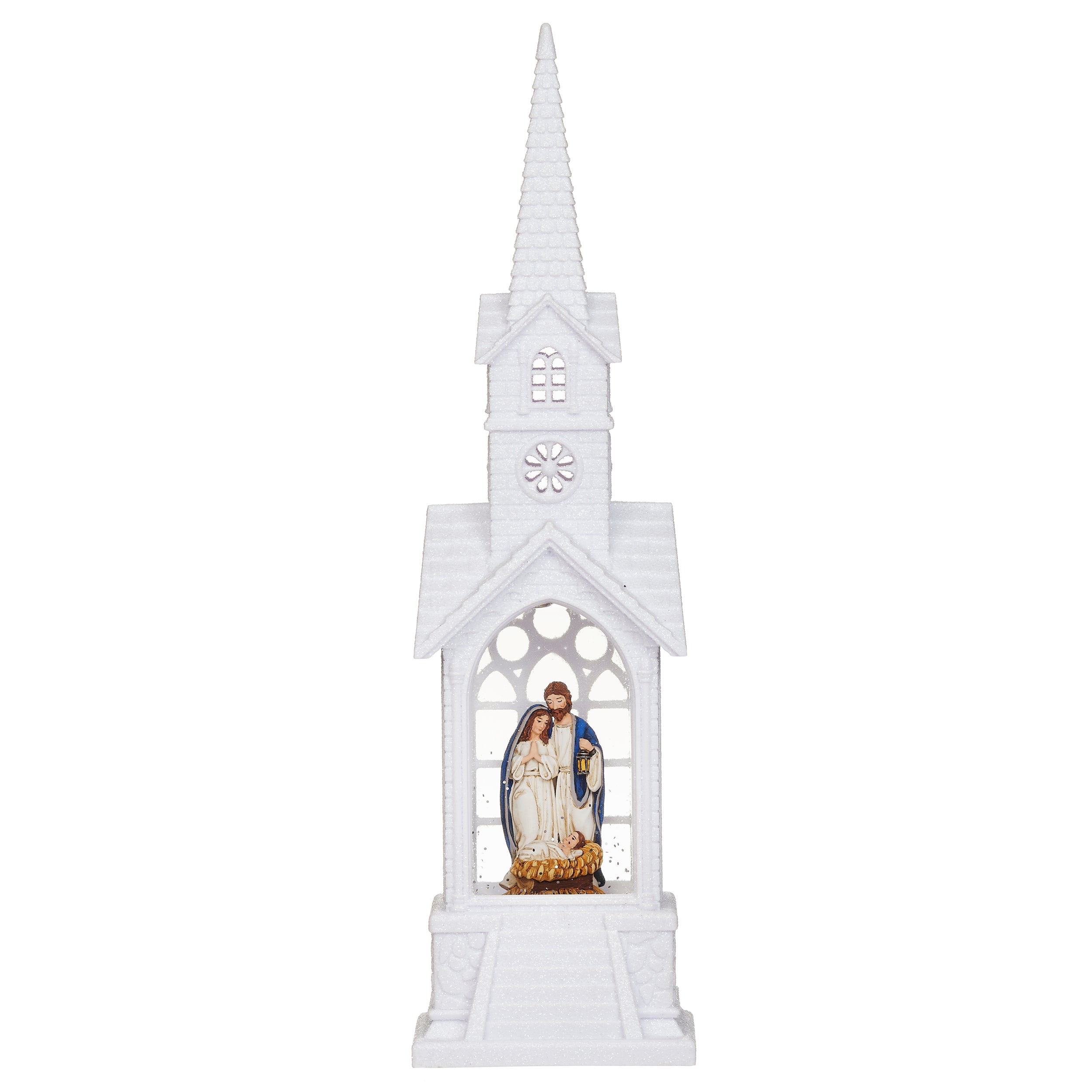 Confetti Lites Lighted Swirl Holy Family in White Church