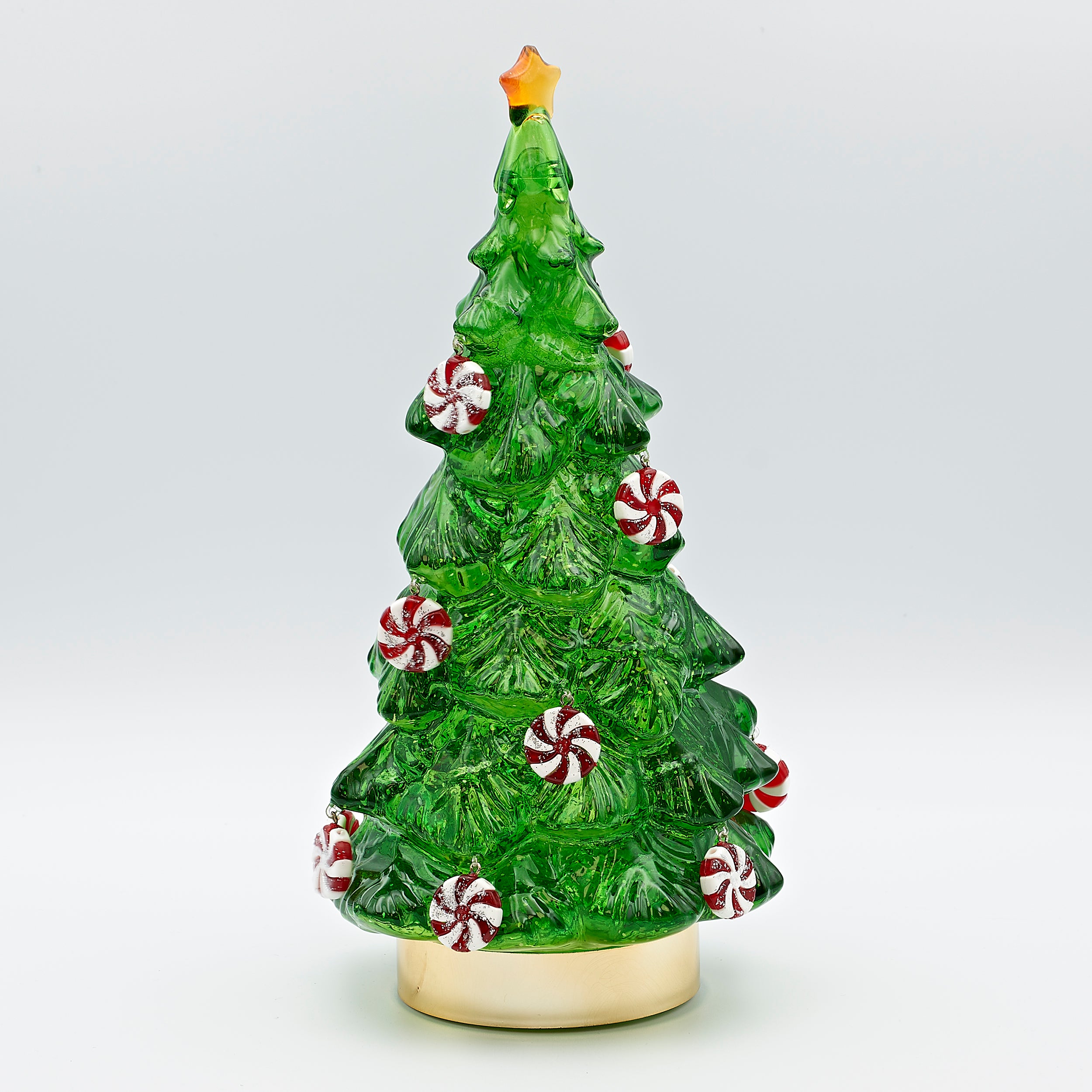 Confetti Lites Lighted Swirl Green Tree with Peppermint Candy Ornaments
