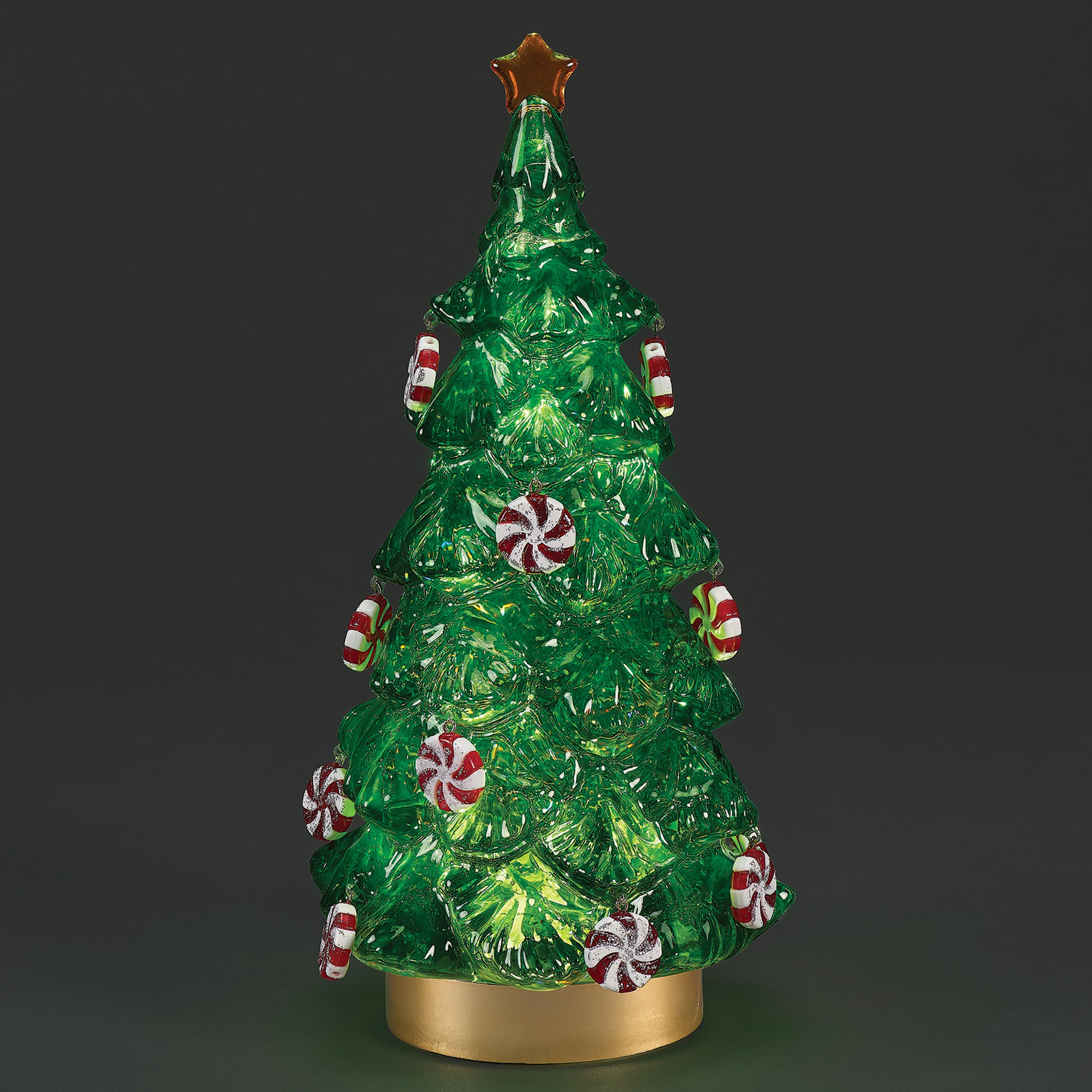 Confetti Lites Lighted Swirl Green Tree with Peppermint Candy Ornaments