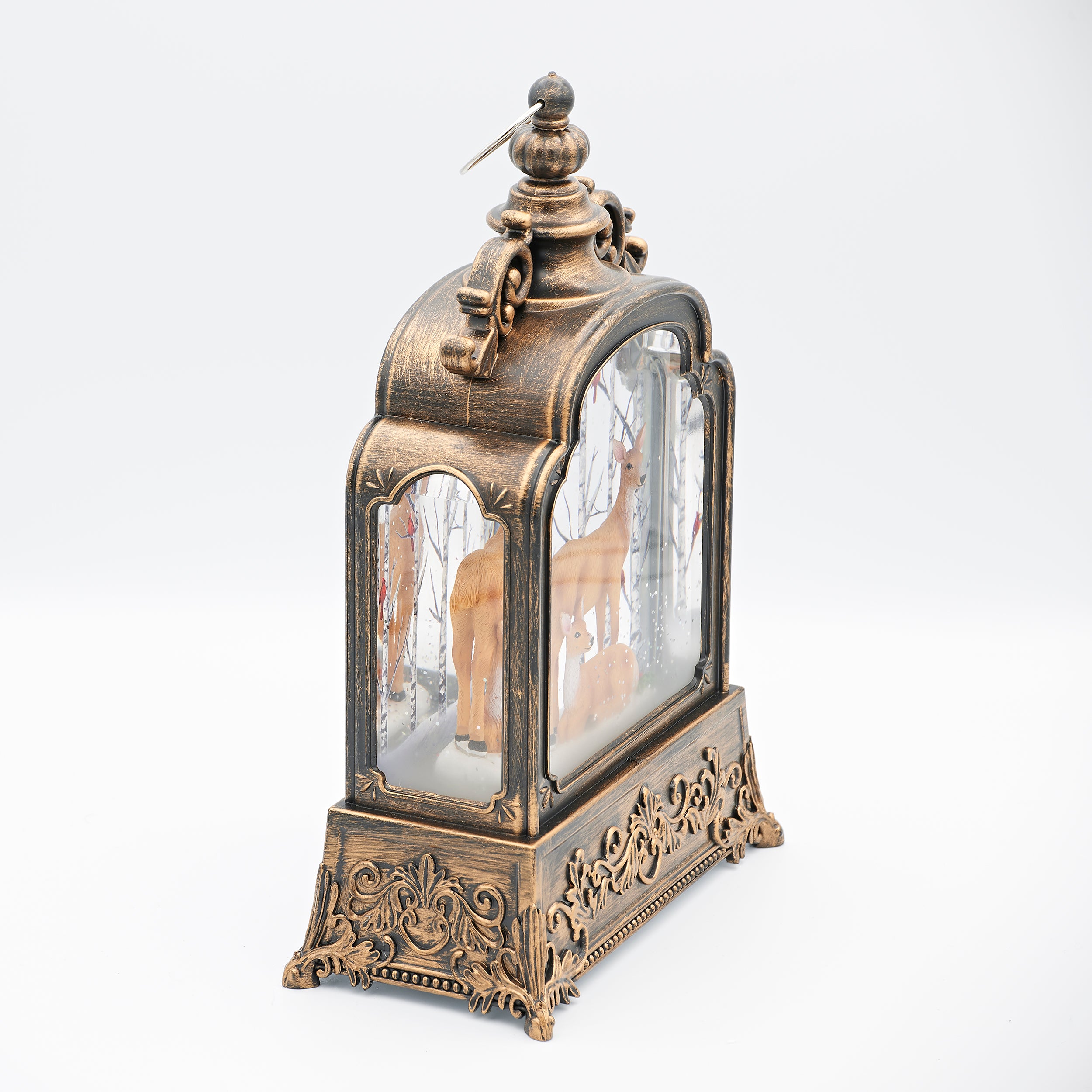 Confetti Lites Lighted Swirl Antique Lantern with Deer Family & Cardinals in Birch Trees