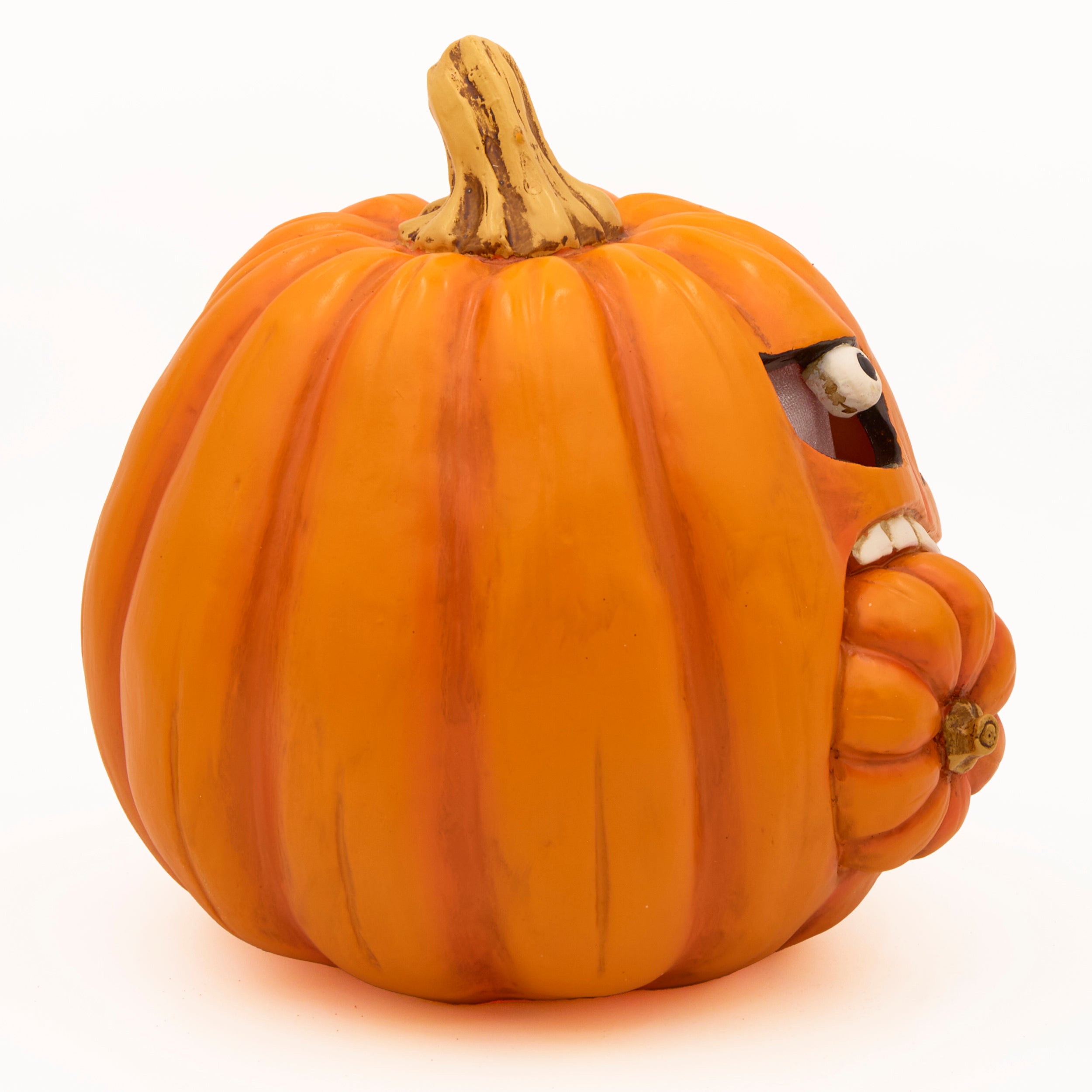 Lighted Angry Pumpkin Eating Small Pumpkin