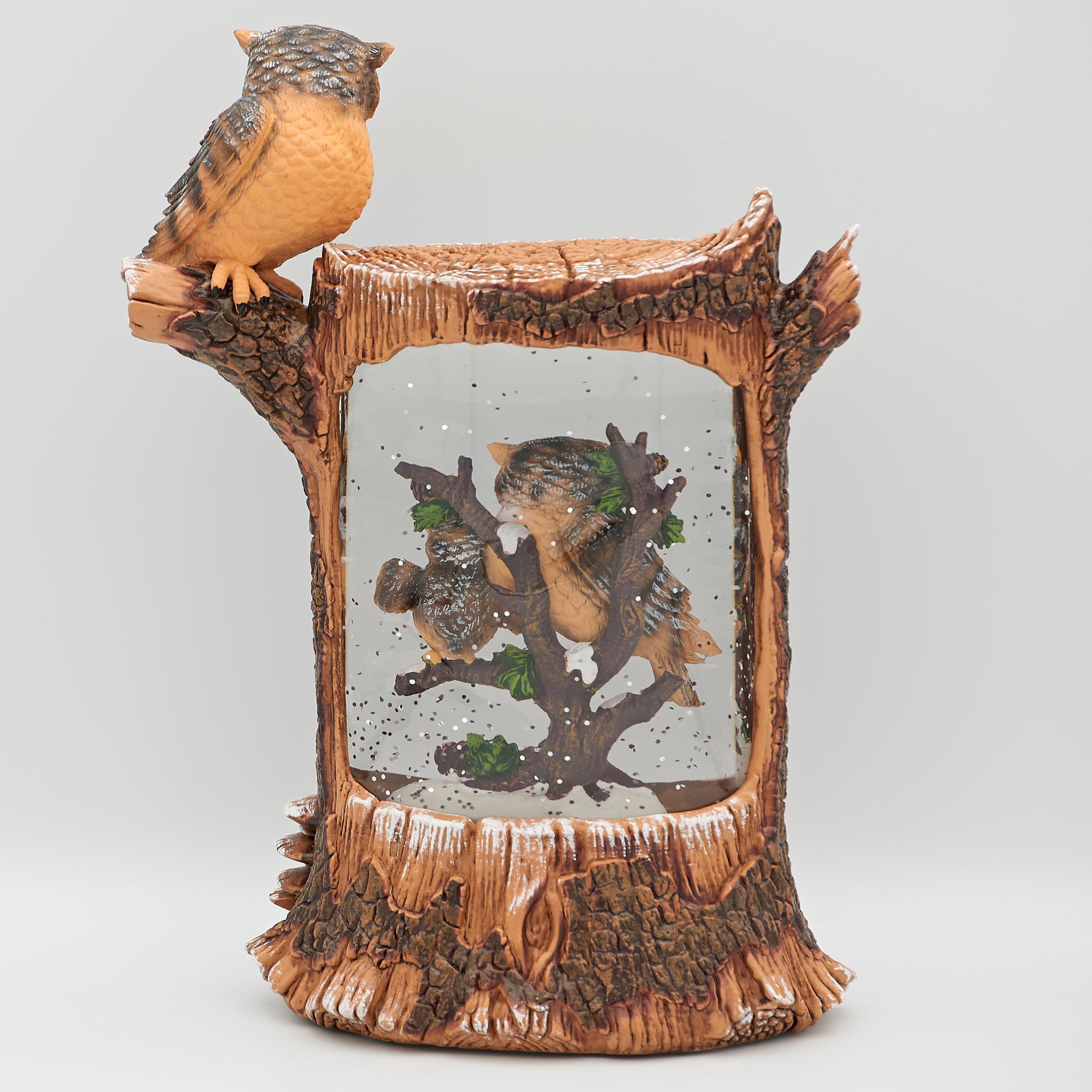 Confetti Lites Lighted Swirl Tree Stump with Owls Scene