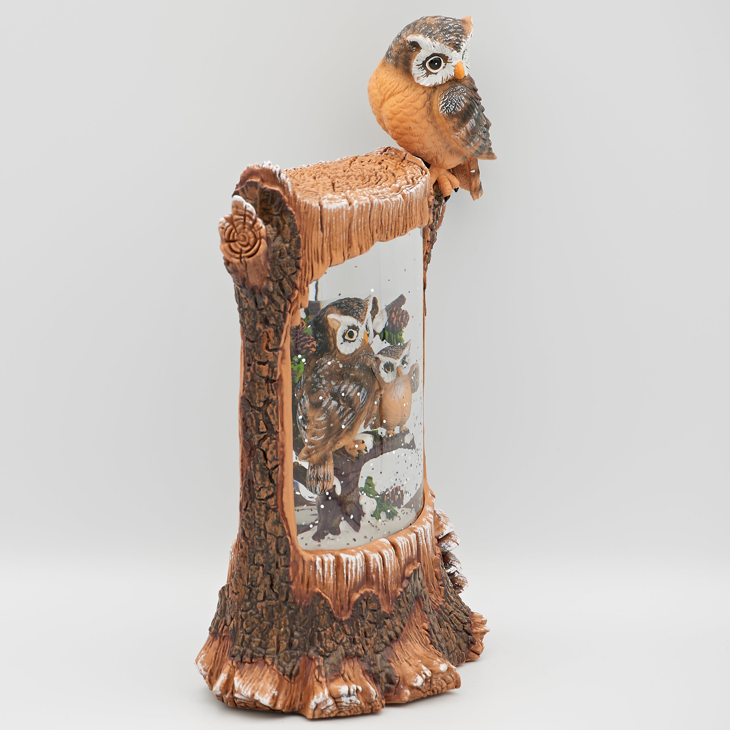 Confetti Lites Lighted Swirl Tree Stump with Owls Scene