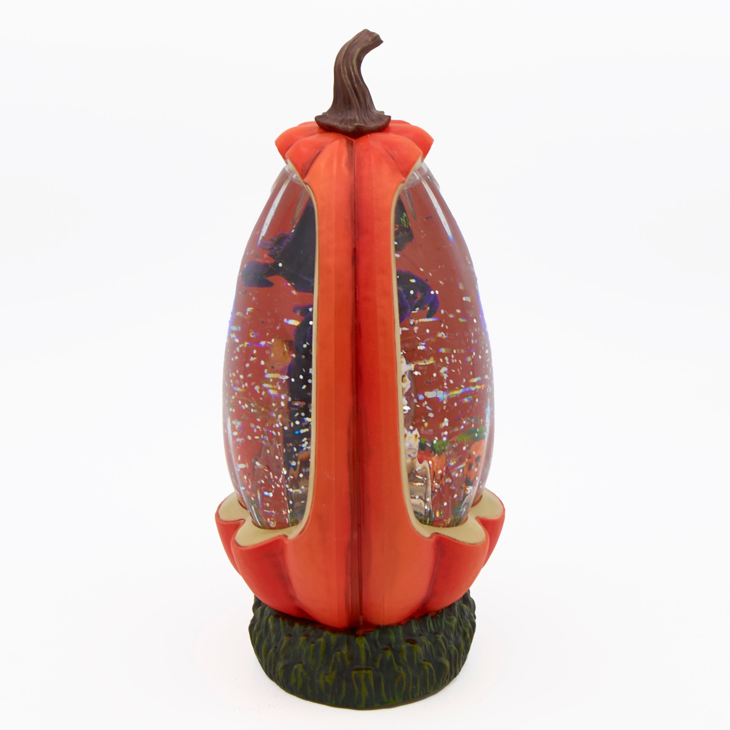 Glitterdome Lighted Swirl Pumpkin Shape with Halloween Scene