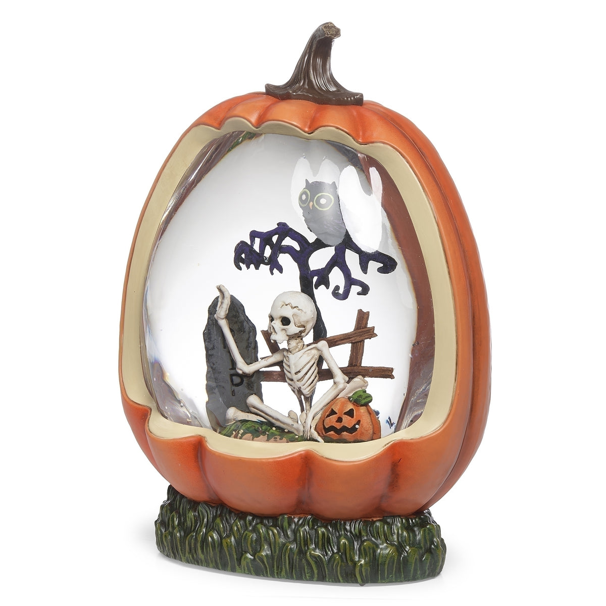 Lighted Swirl Pumpkin Shape with Halloween Scene