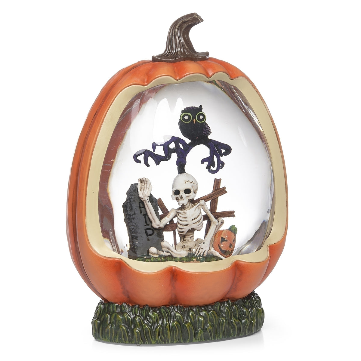 Lighted Swirl Pumpkin Shape with Halloween Scene