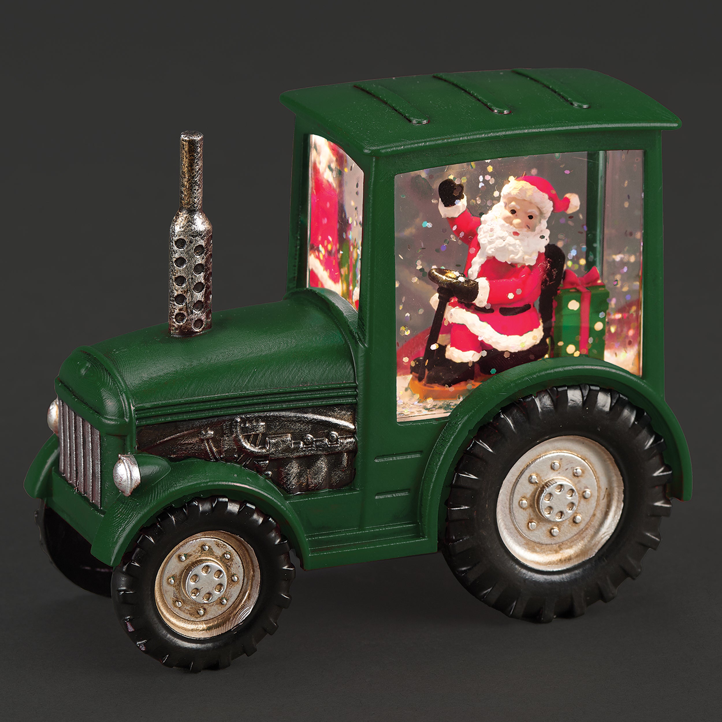 Lighted Green Tractor with Santa – Shimmering Merry Lites