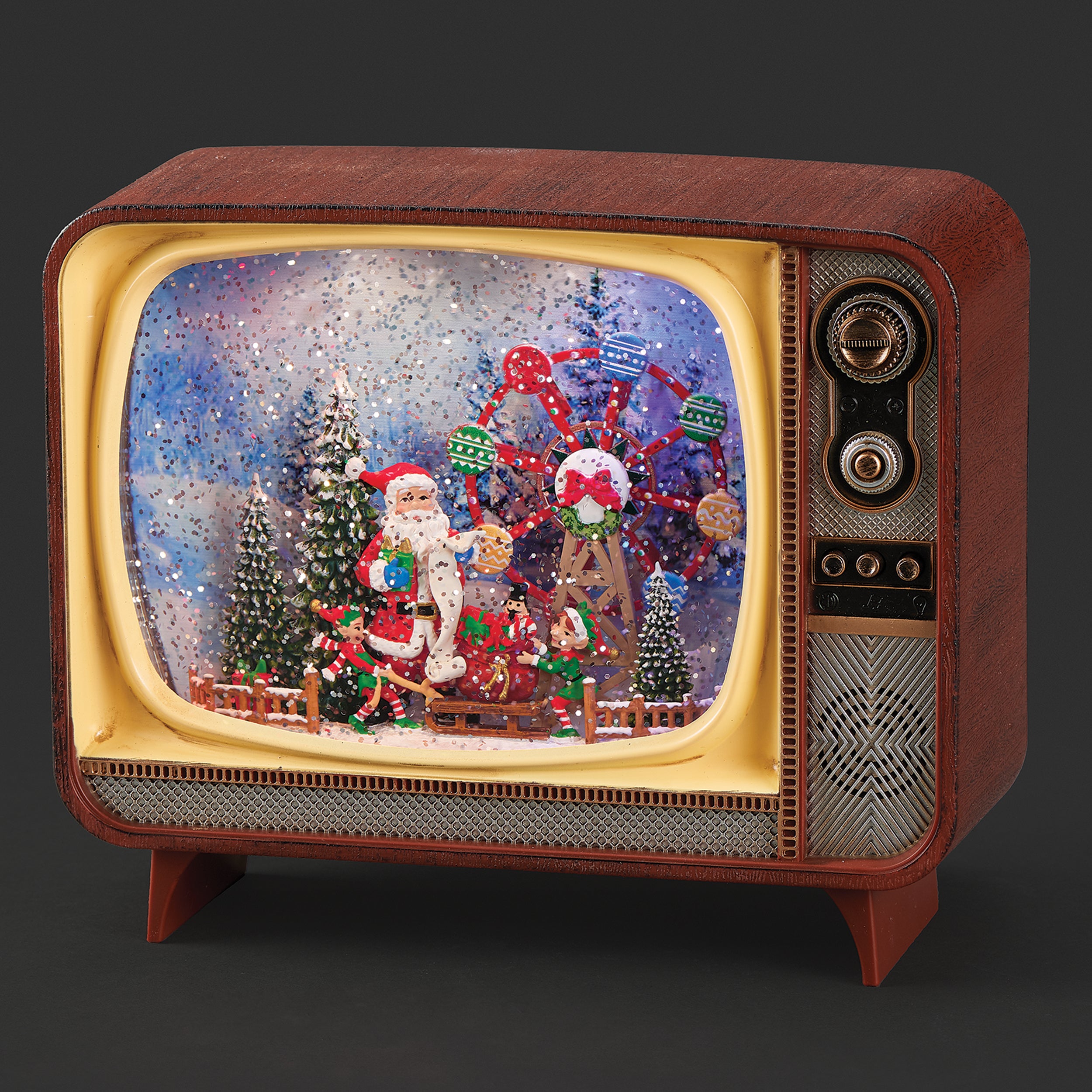Confetti Lites Lighted Musical Swirl Vintage TV with Santa & Ferris Wh