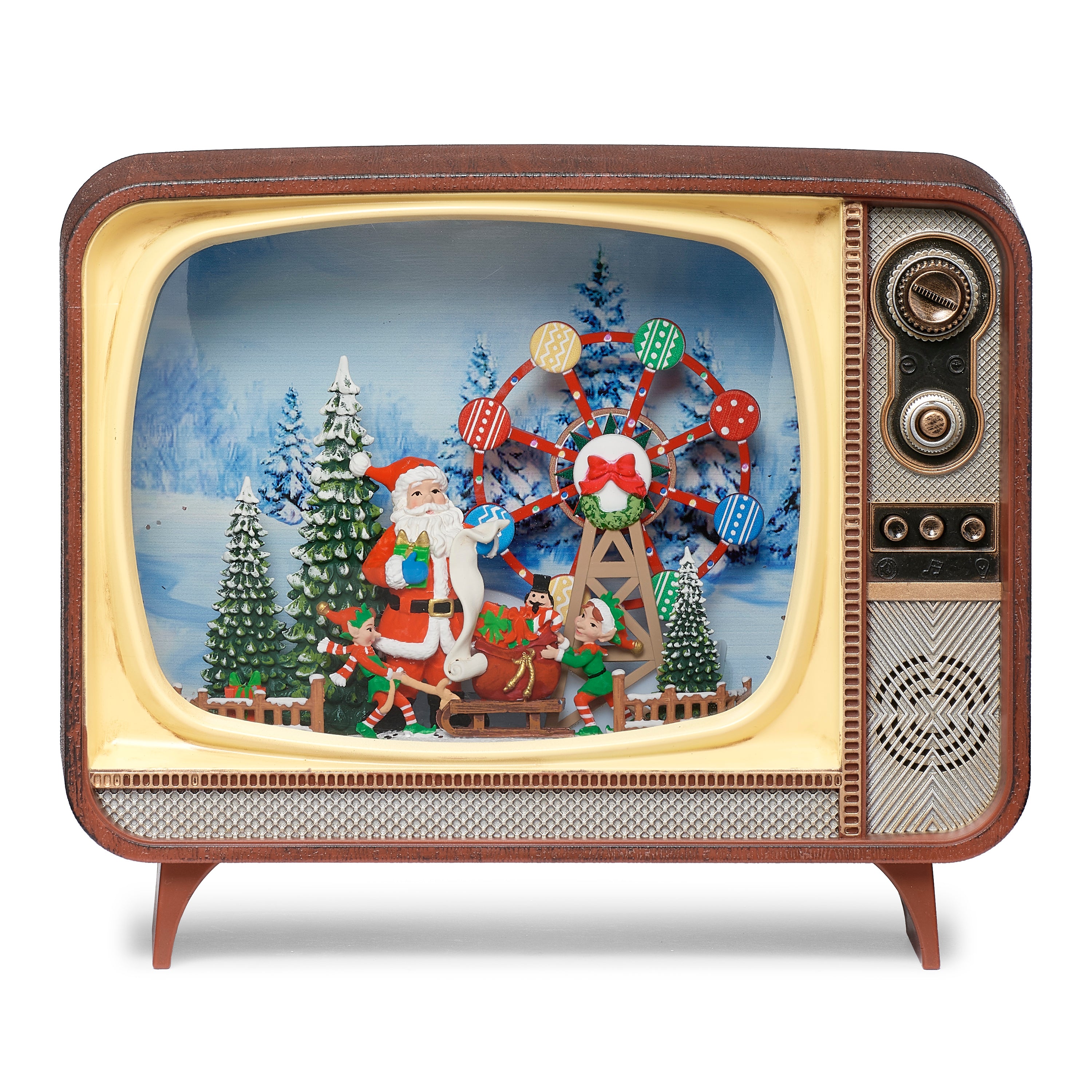 Vintage television set with a Christmas scene on the screen