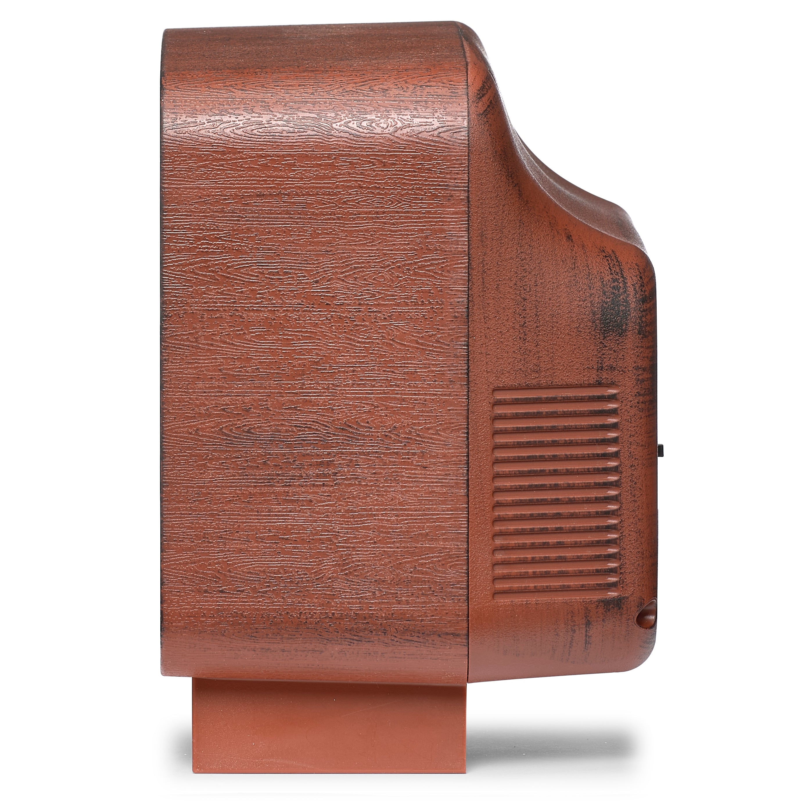 side view of vintage tv on white background