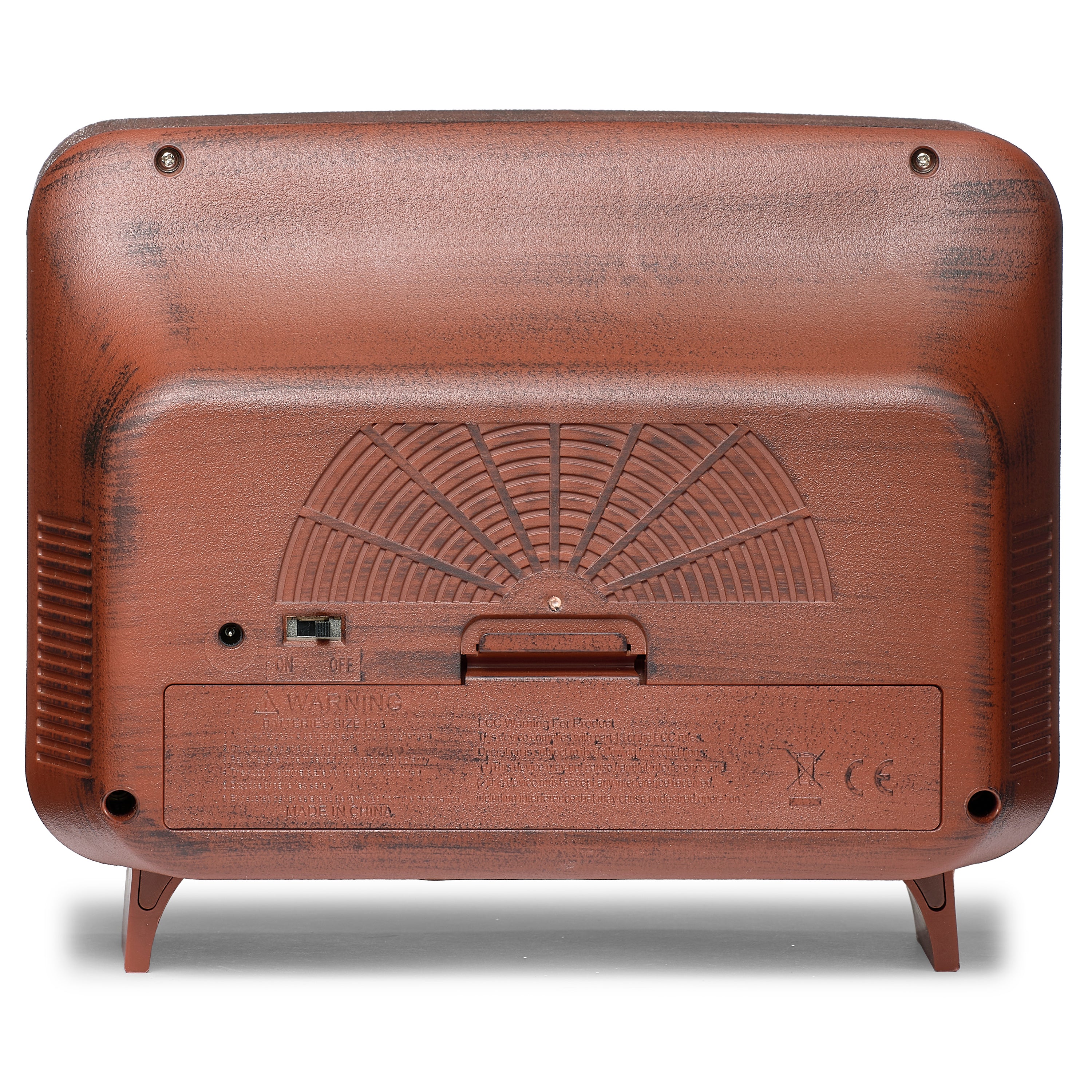 Back view of vintage tv on white background