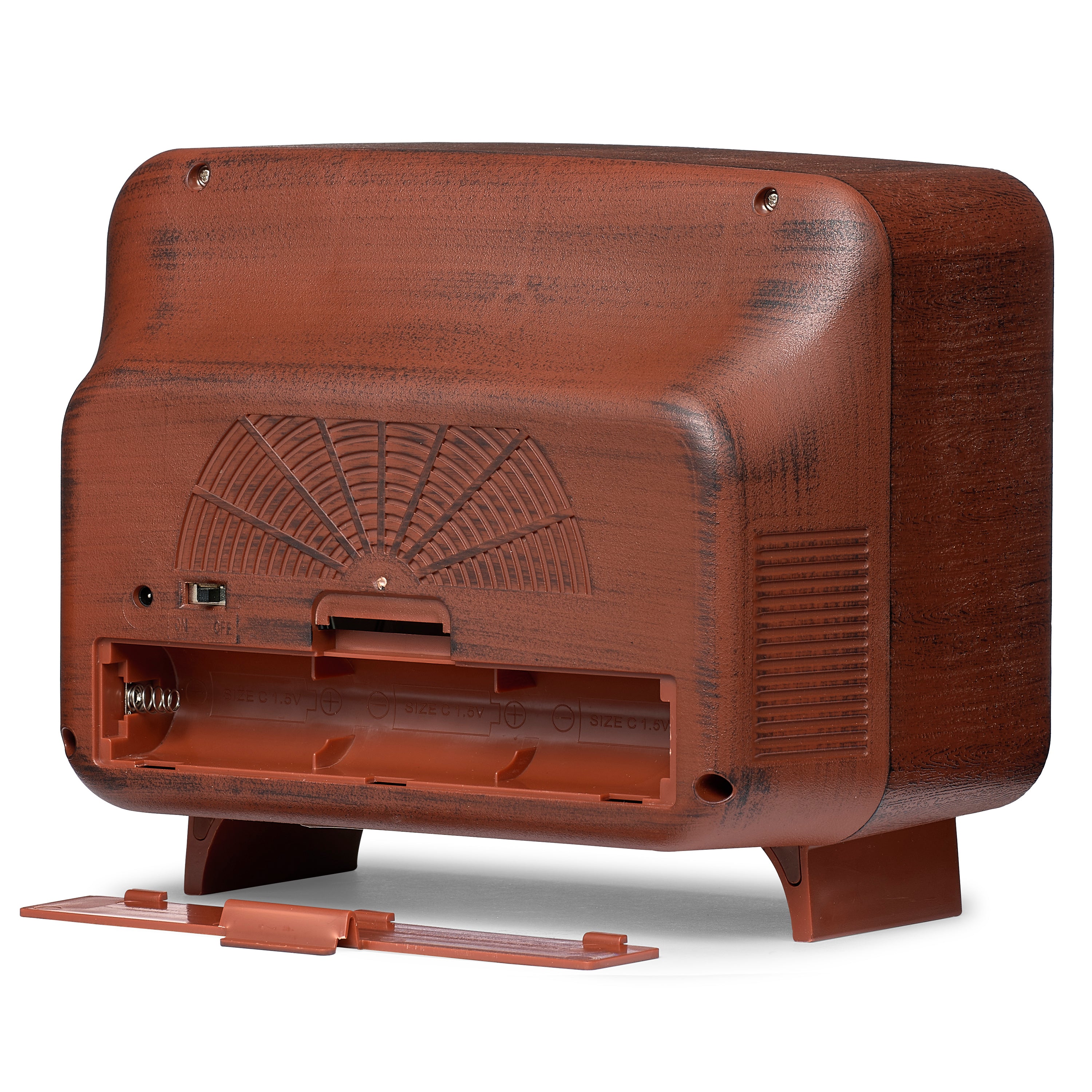 back view of vintage tv on white background