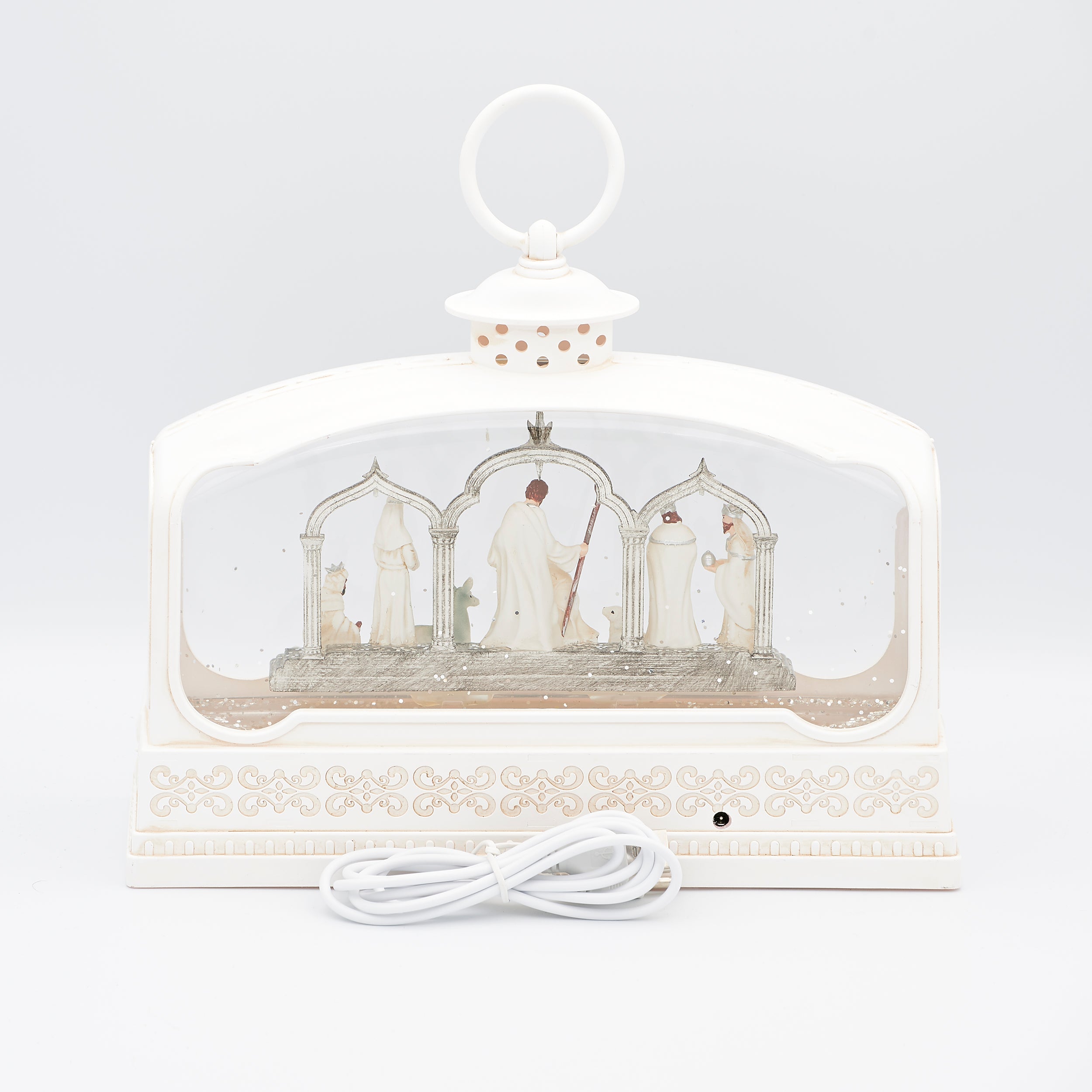 Confetti Lites Lighted Swirl All White Nativity Lantern