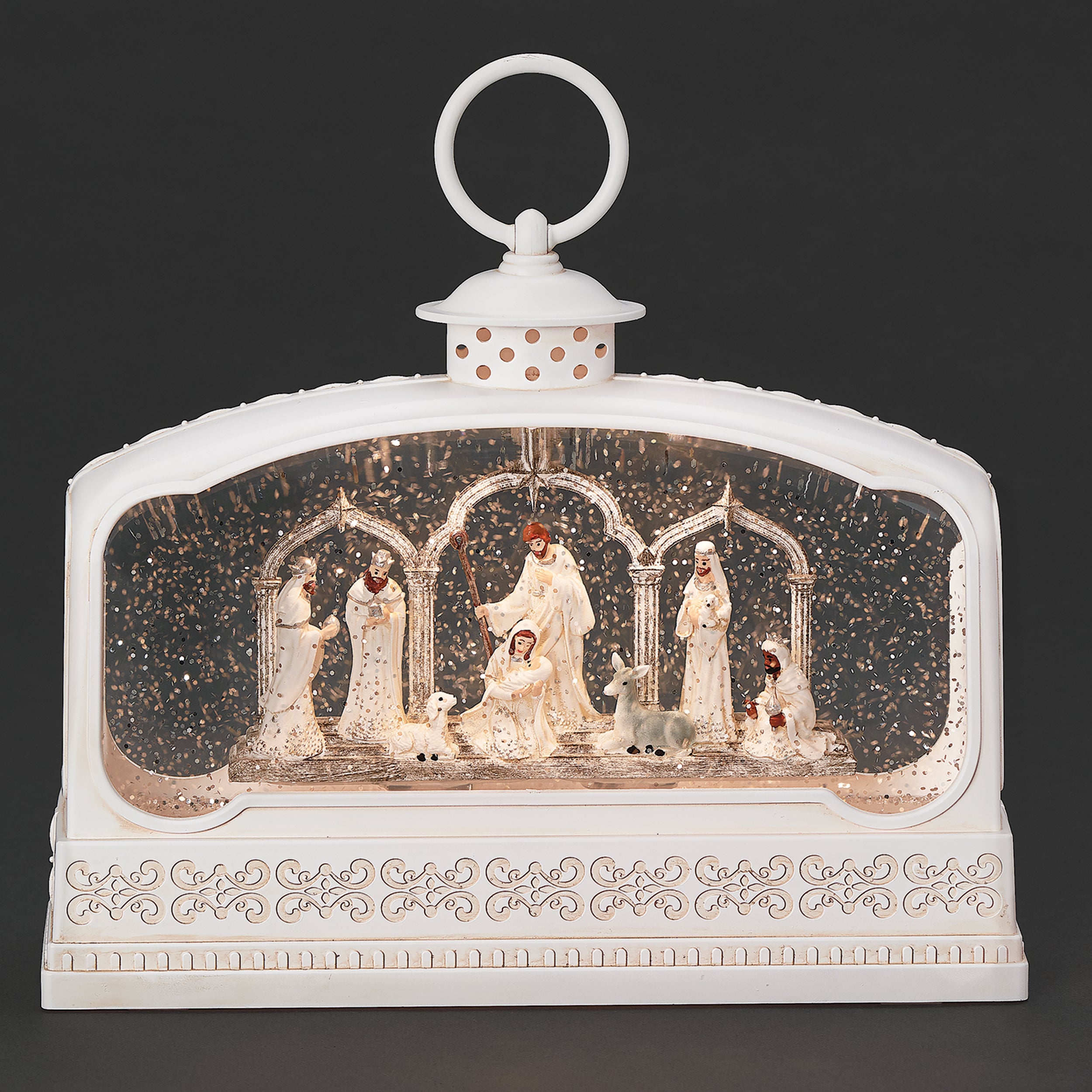 Confetti Lites Lighted Swirl All White Nativity Lantern