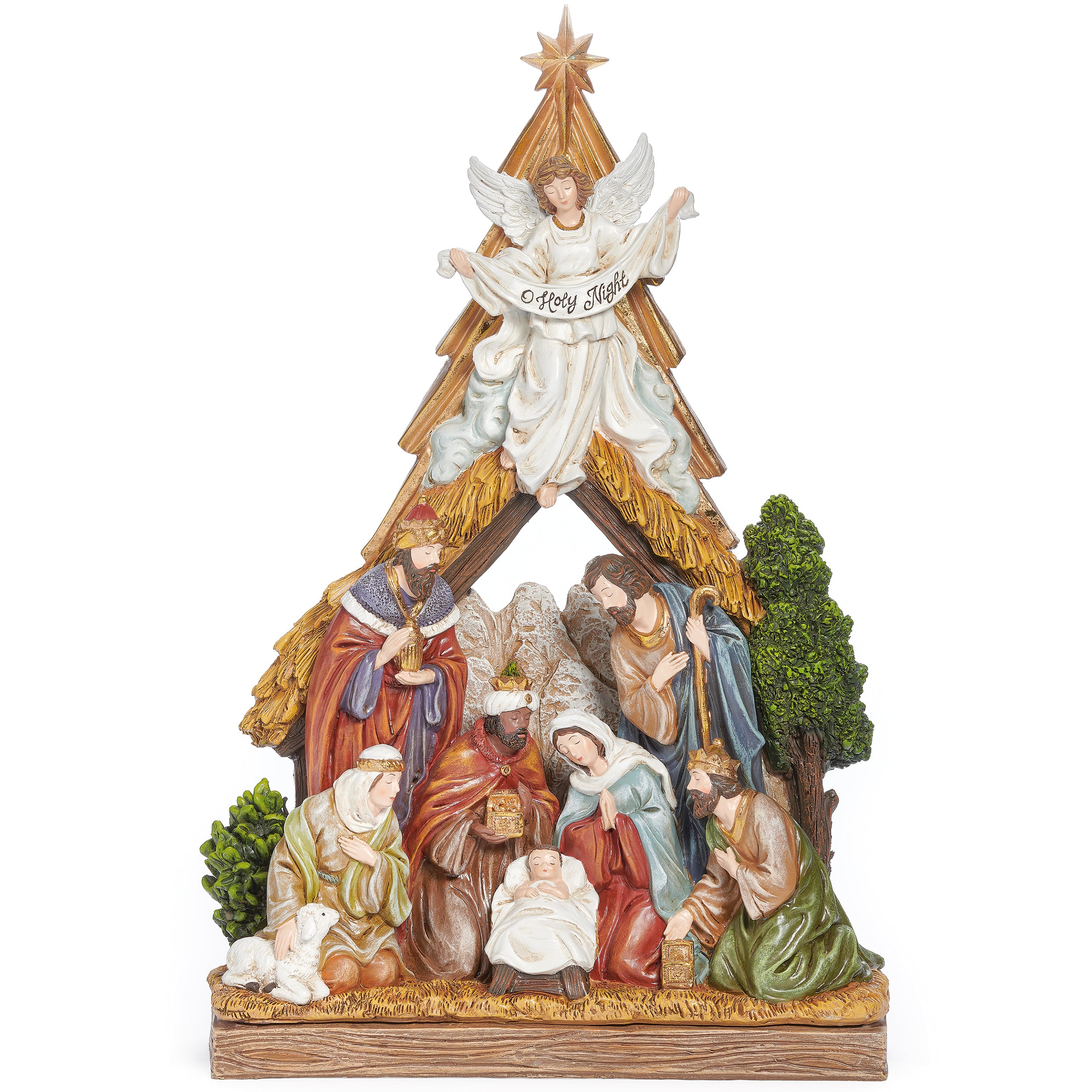 Holy Night Nativity Under Tree-Shaped Stable
