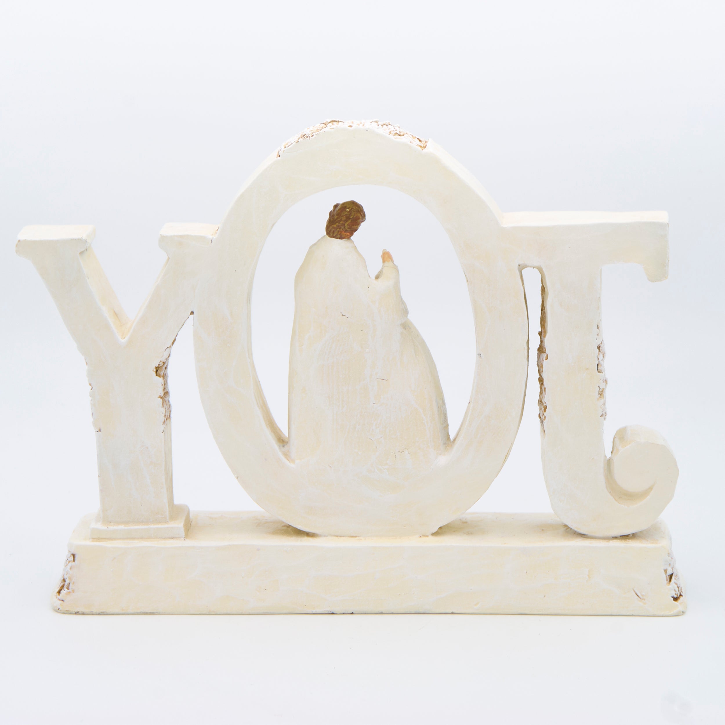 JOY Holy Family Figure with Poinsettia Pattern