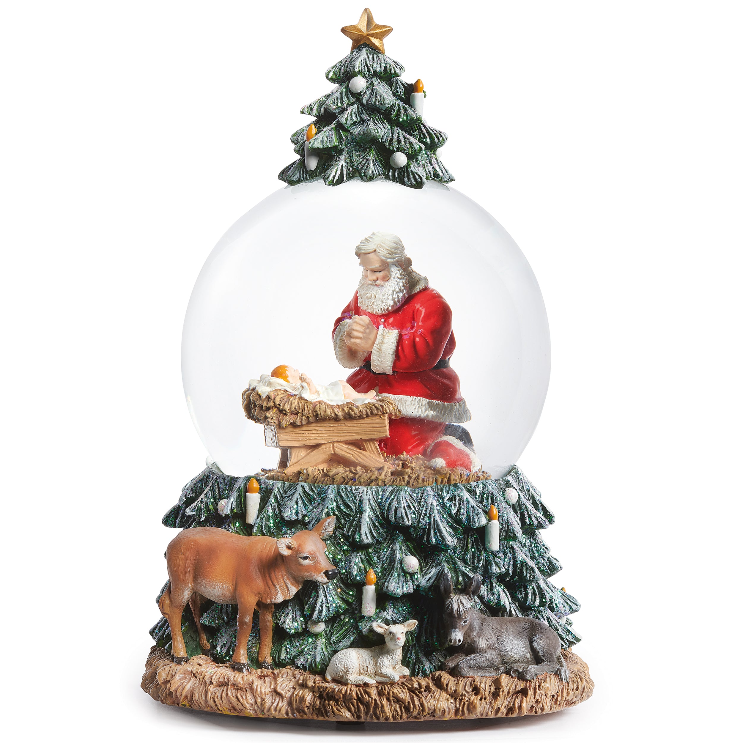 Glitterdome Musical Rotating Kneeling Santa - "O Come, All Ye Faithful" Tune