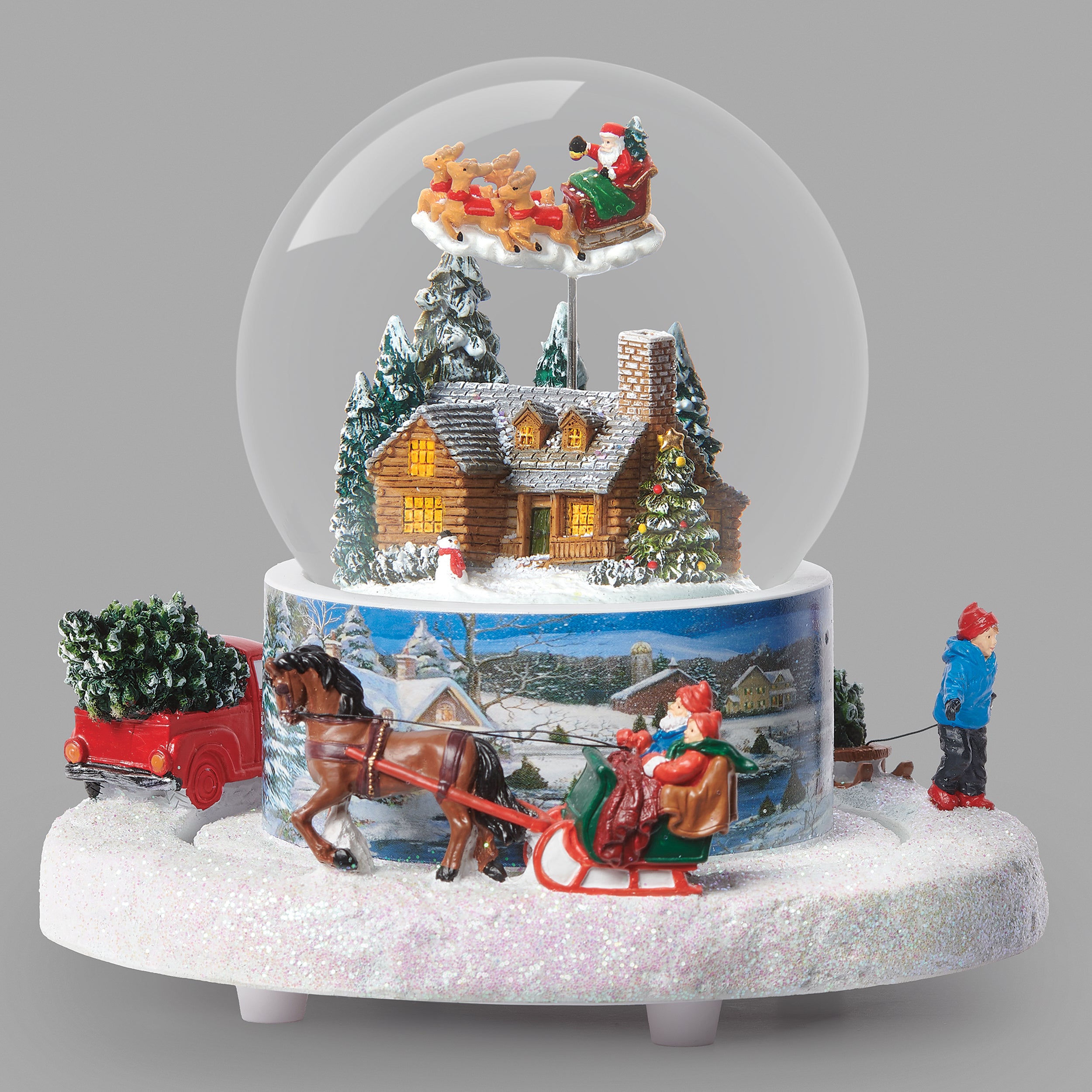 Glitterdome Musical Log Cabin on Rotating Base – "We Wish You a Merry Christmas" Tune