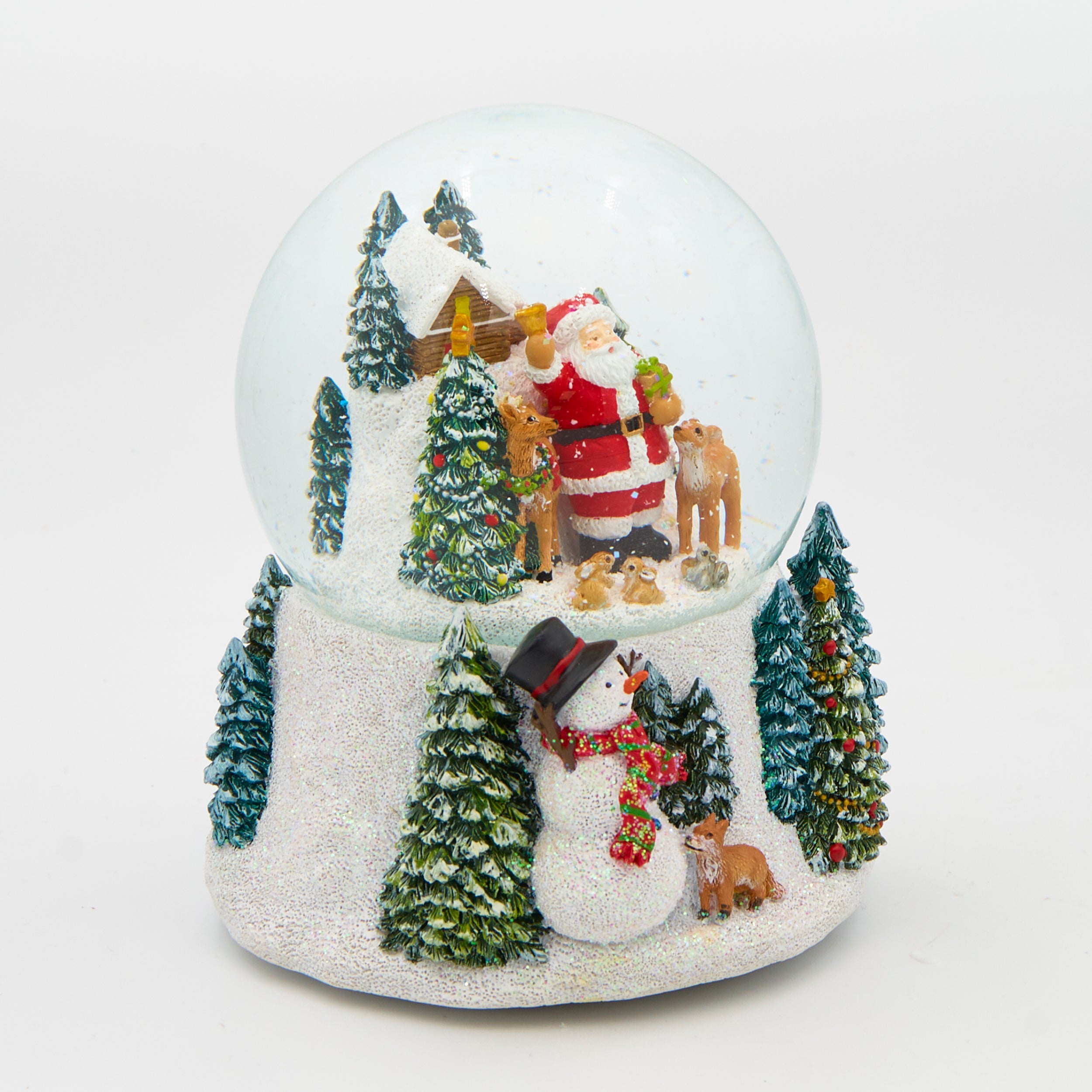 Glitterdome Musical Santa & Animals with Snowman Base- "O Christmas Tree" Tune