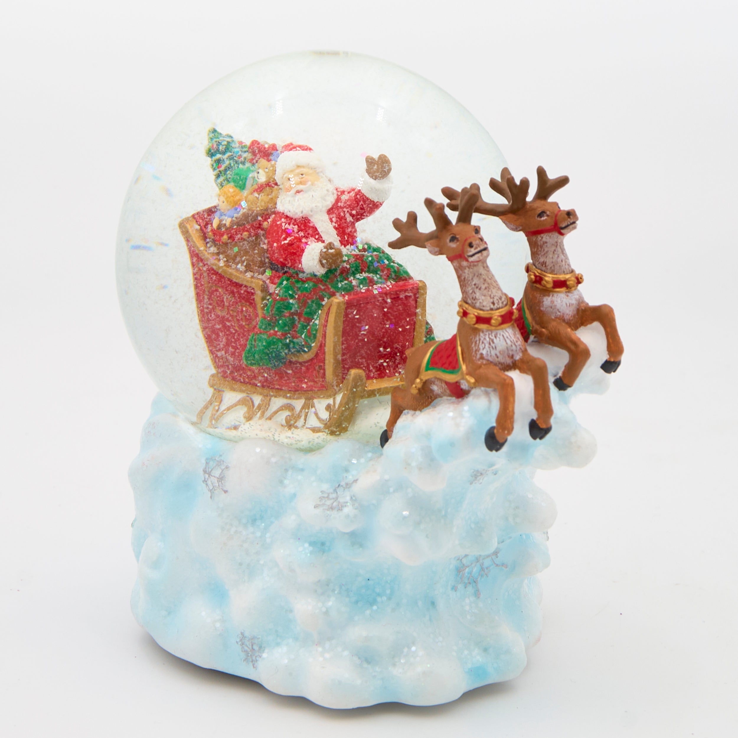 Glitterdome Musical Santa Sleigh on Cloud – "Here Comes Santa Claus" Tune