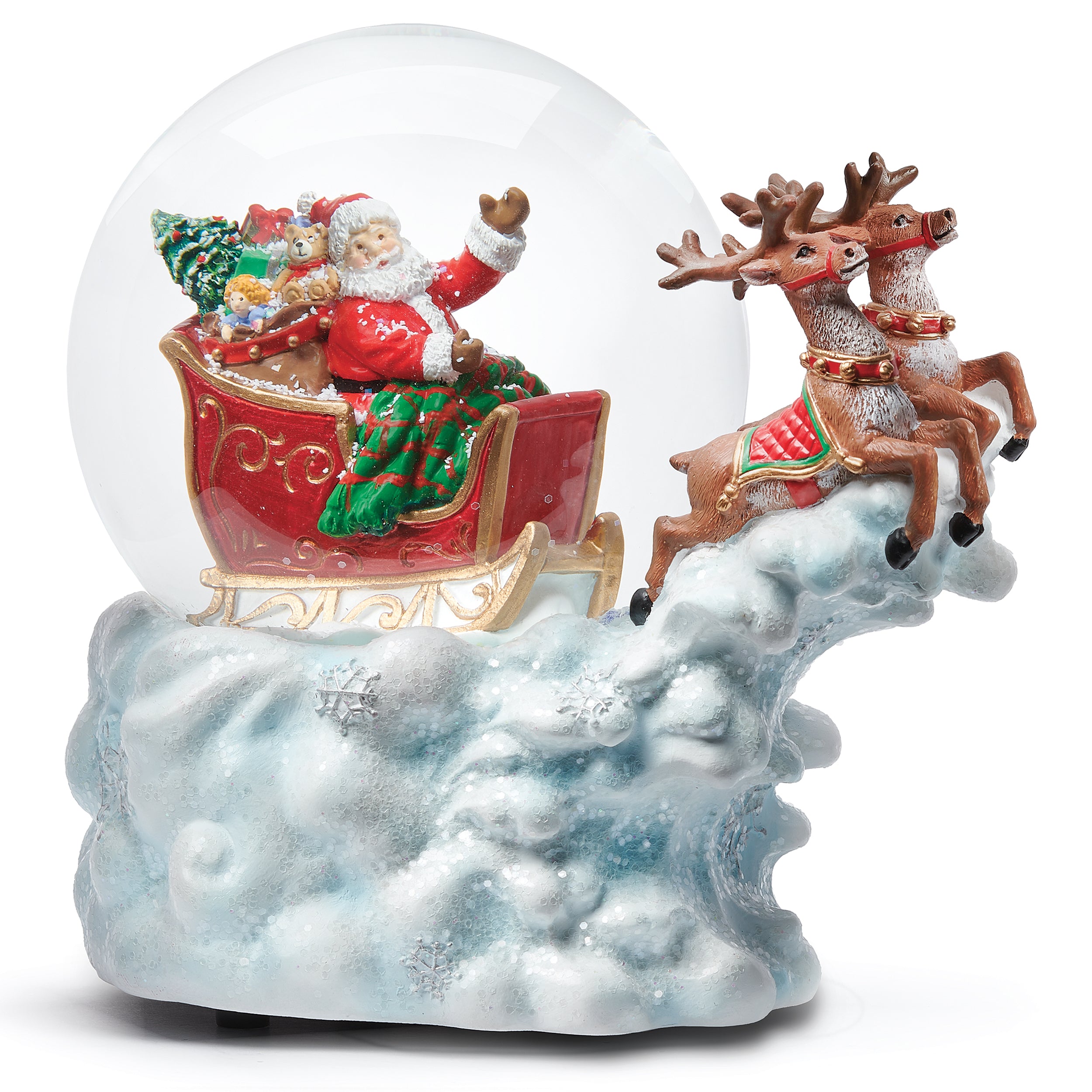 Glitterdome Musical Santa Sleigh on Cloud – "Here Comes Santa Claus" Tune