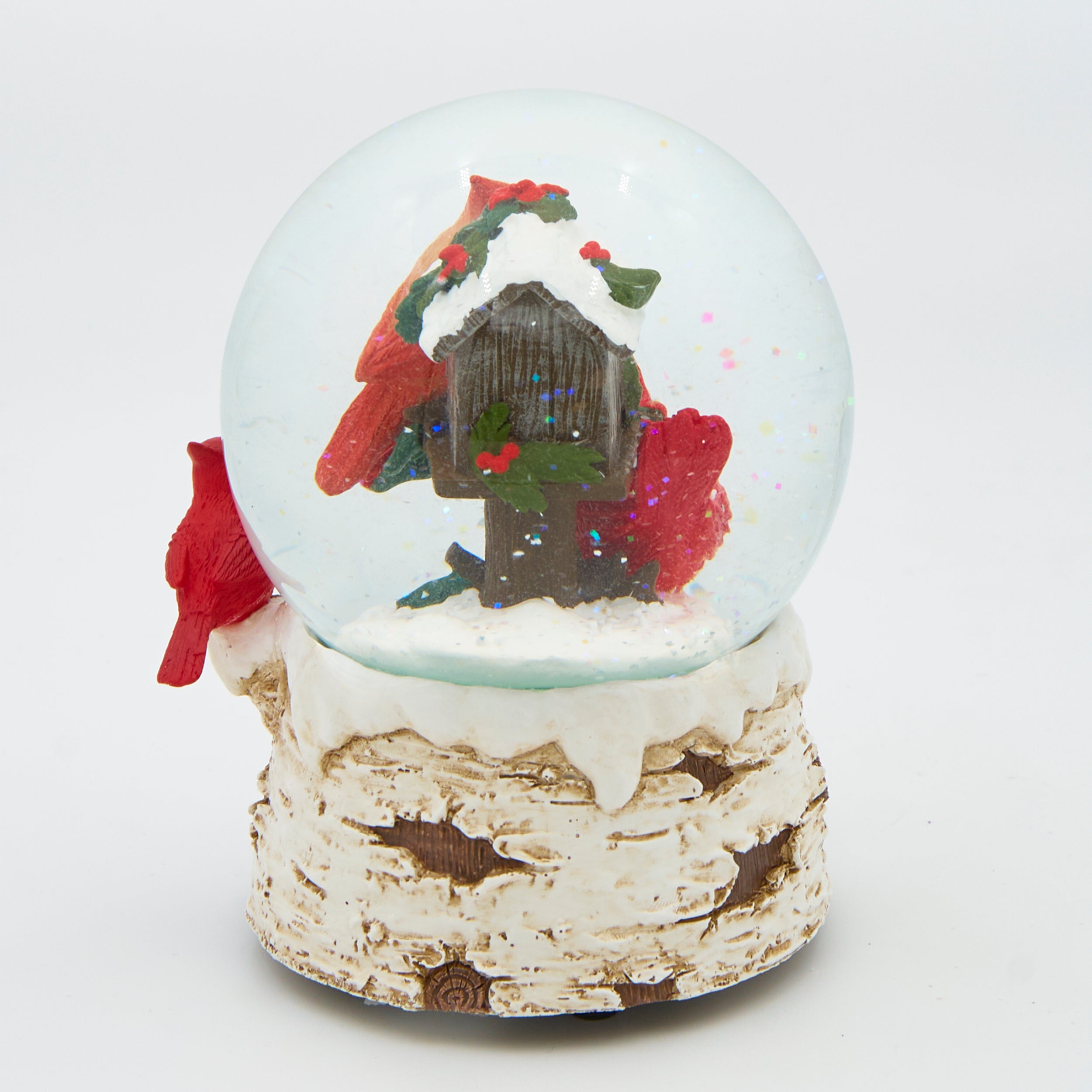 Glitterdome Musical Cardinal with Birch Base – "Let It Snow" Tune