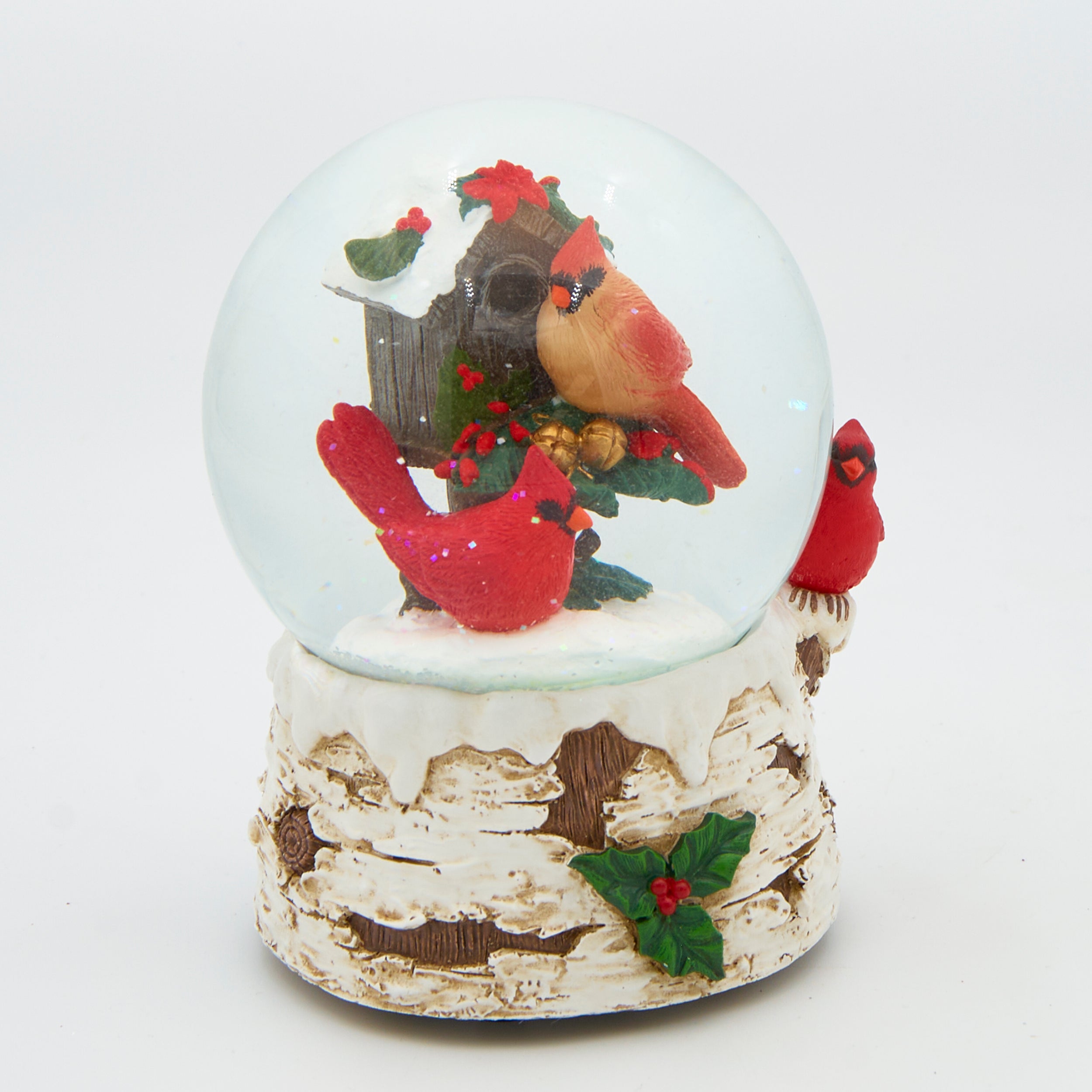 Glitterdome Musical Cardinal with Birch Base – "Let It Snow" Tune