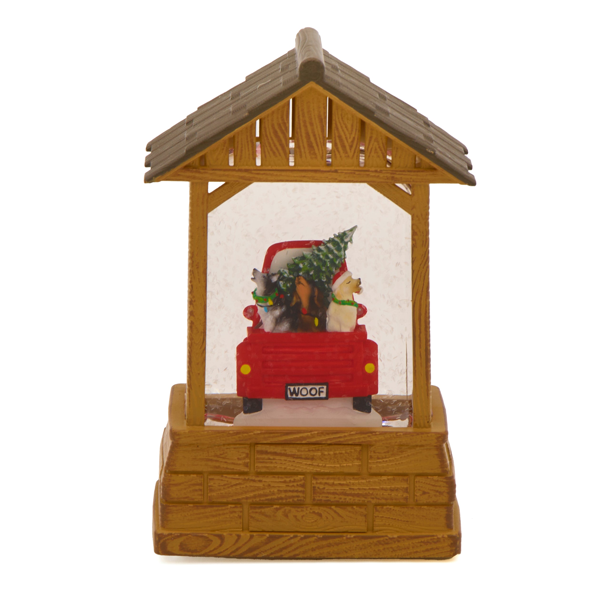 Glitterdome Lighted Shimmering Merry Lites Vintage Red Truck with Festive Dogs