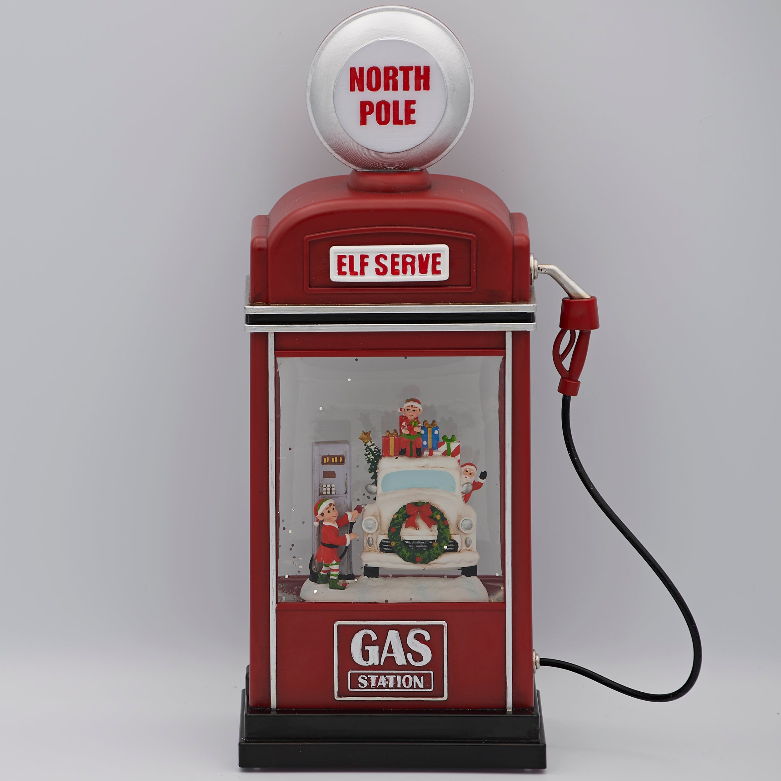 Confetti Lites Lighted Swirl Gas Pump with Santa & Elves
