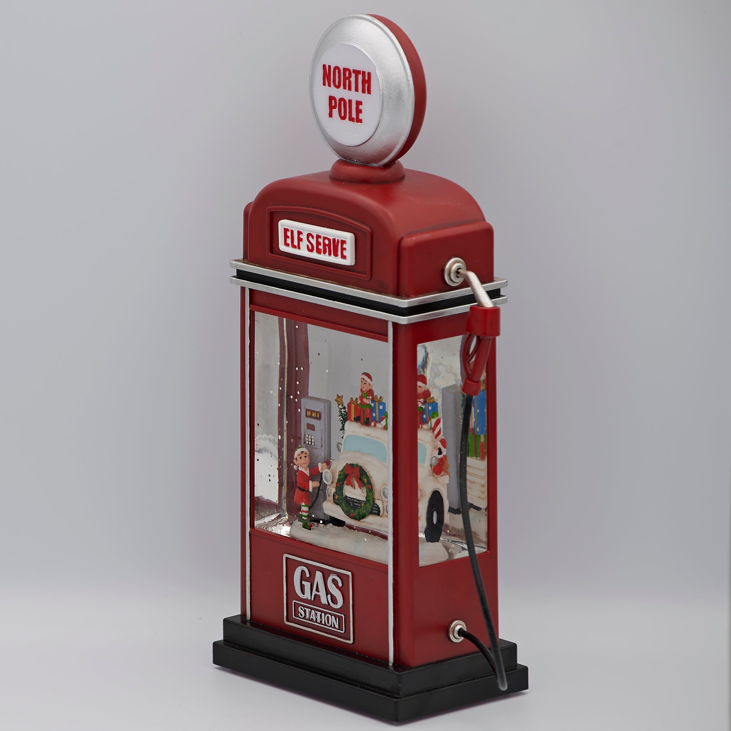 Confetti Lites Lighted Swirl Gas Pump with Santa & Elves