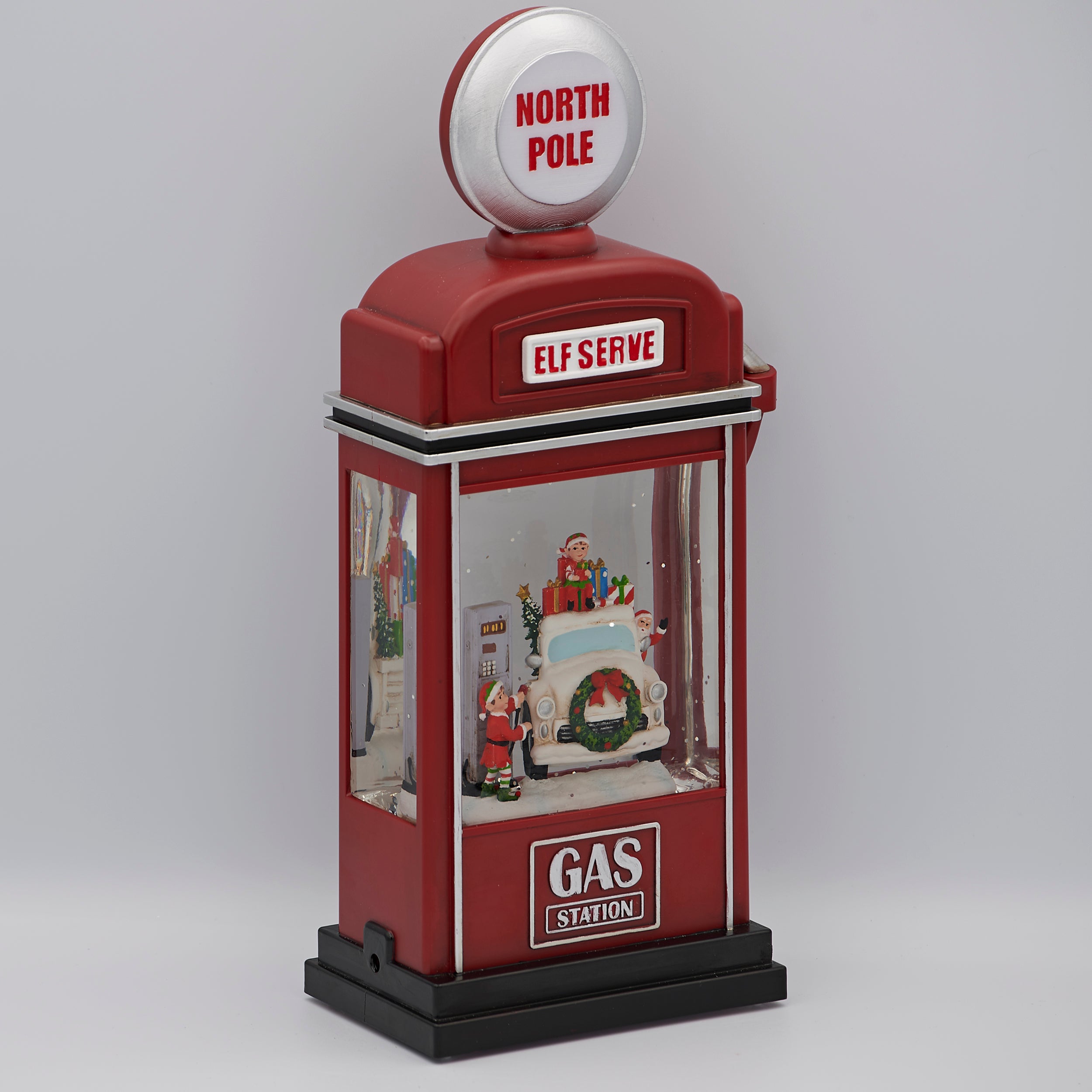 Confetti Lites Lighted Swirl Gas Pump with Santa & Elves