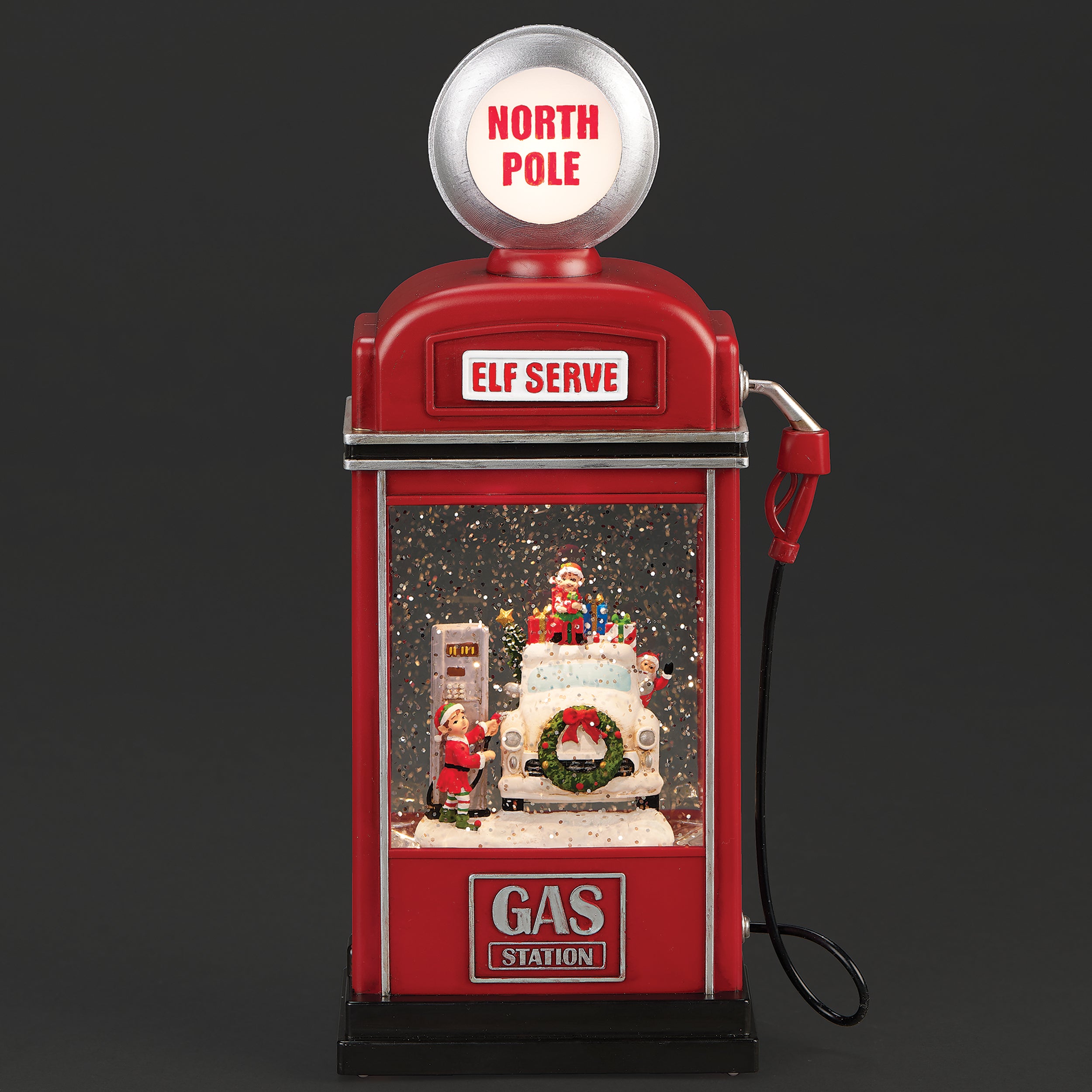 Confetti Lites Lighted Swirl Gas Pump with Santa & Elves