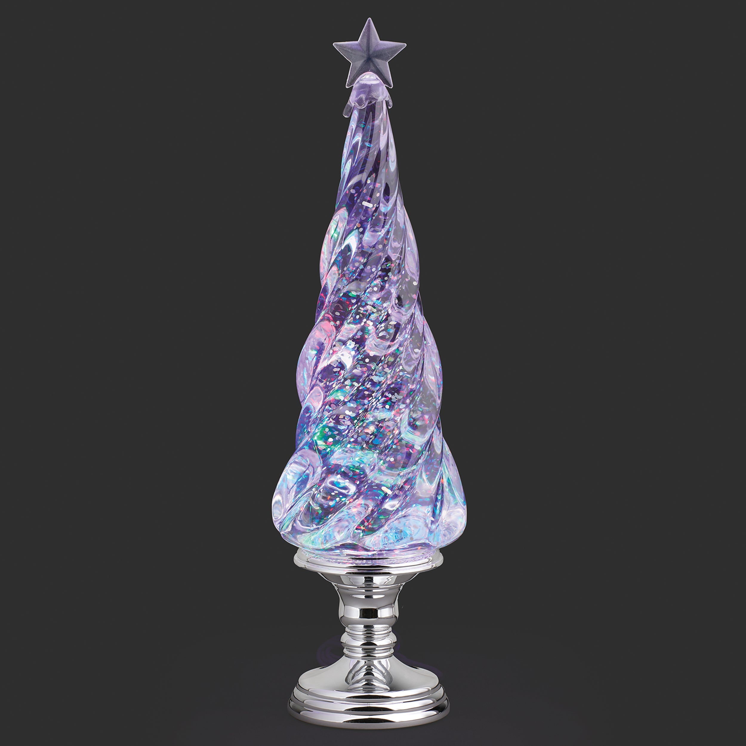 Confetti Lites Lighted Swirl Twist Tree with Multi Colored Lights, Silver Pedestal & Star