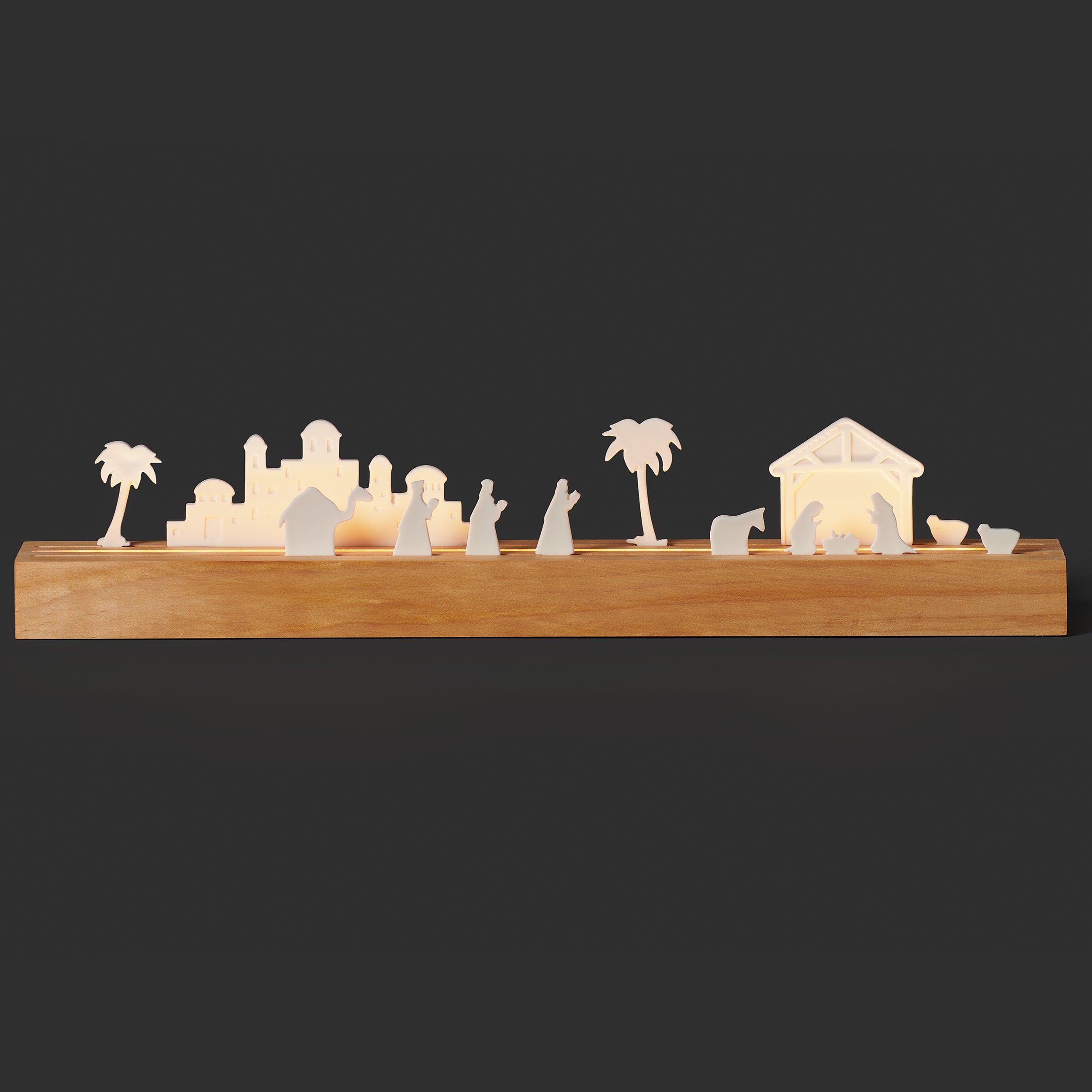Mini Lighted 2D Nativity Scene with Wood Base