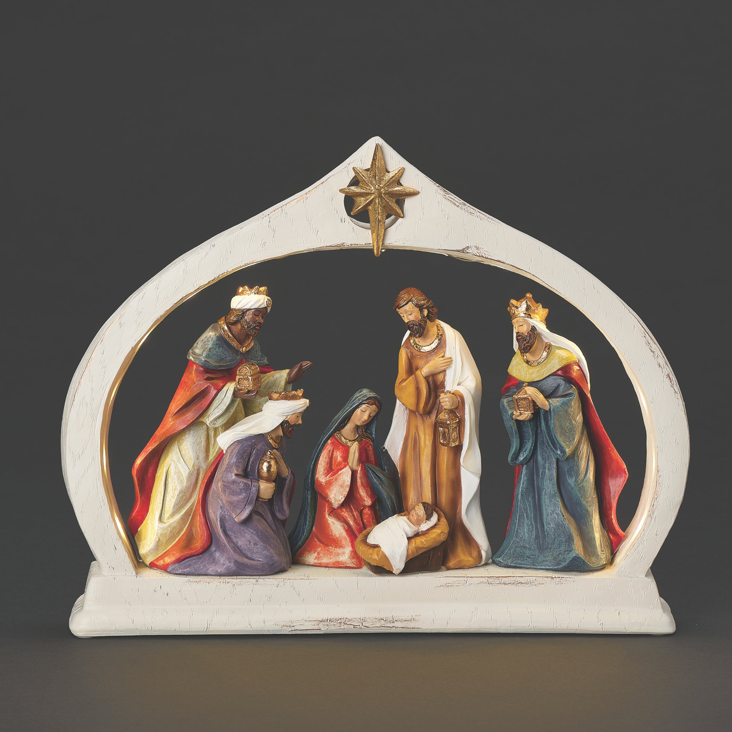 Nativity with Three Kings in Lighted Star Arch