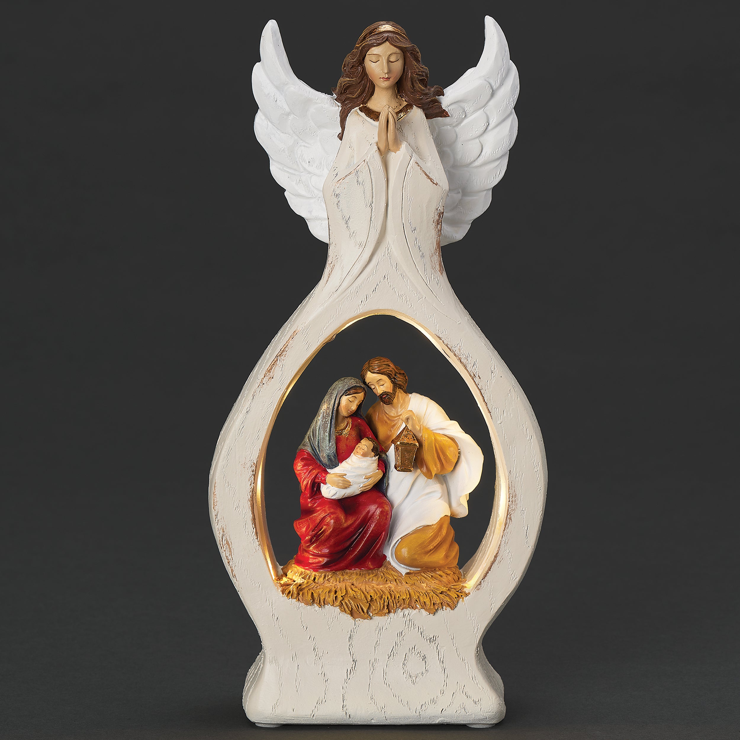 Lighted Angel with Holy Family Scene