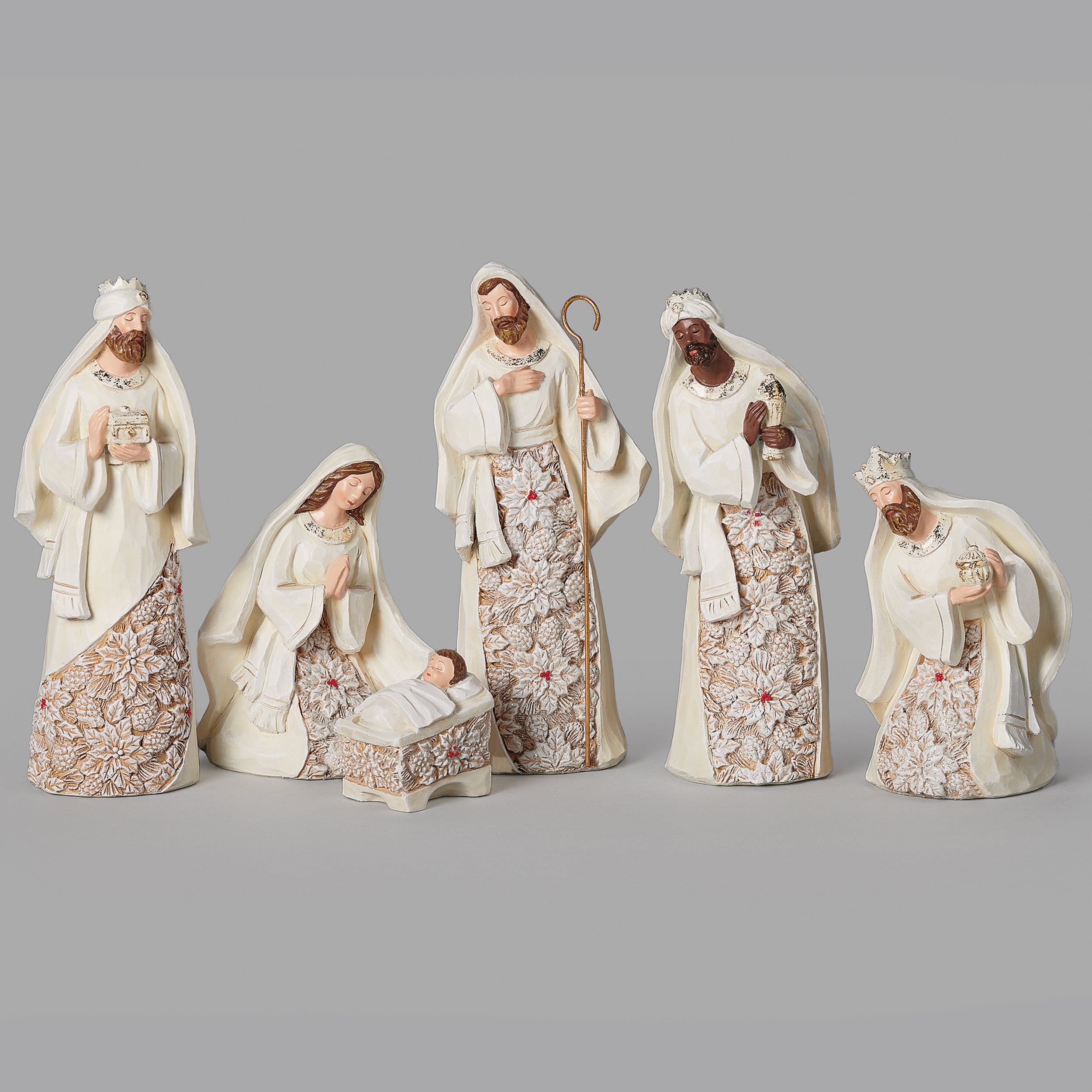Nativity with Poinsettia Accents Set
