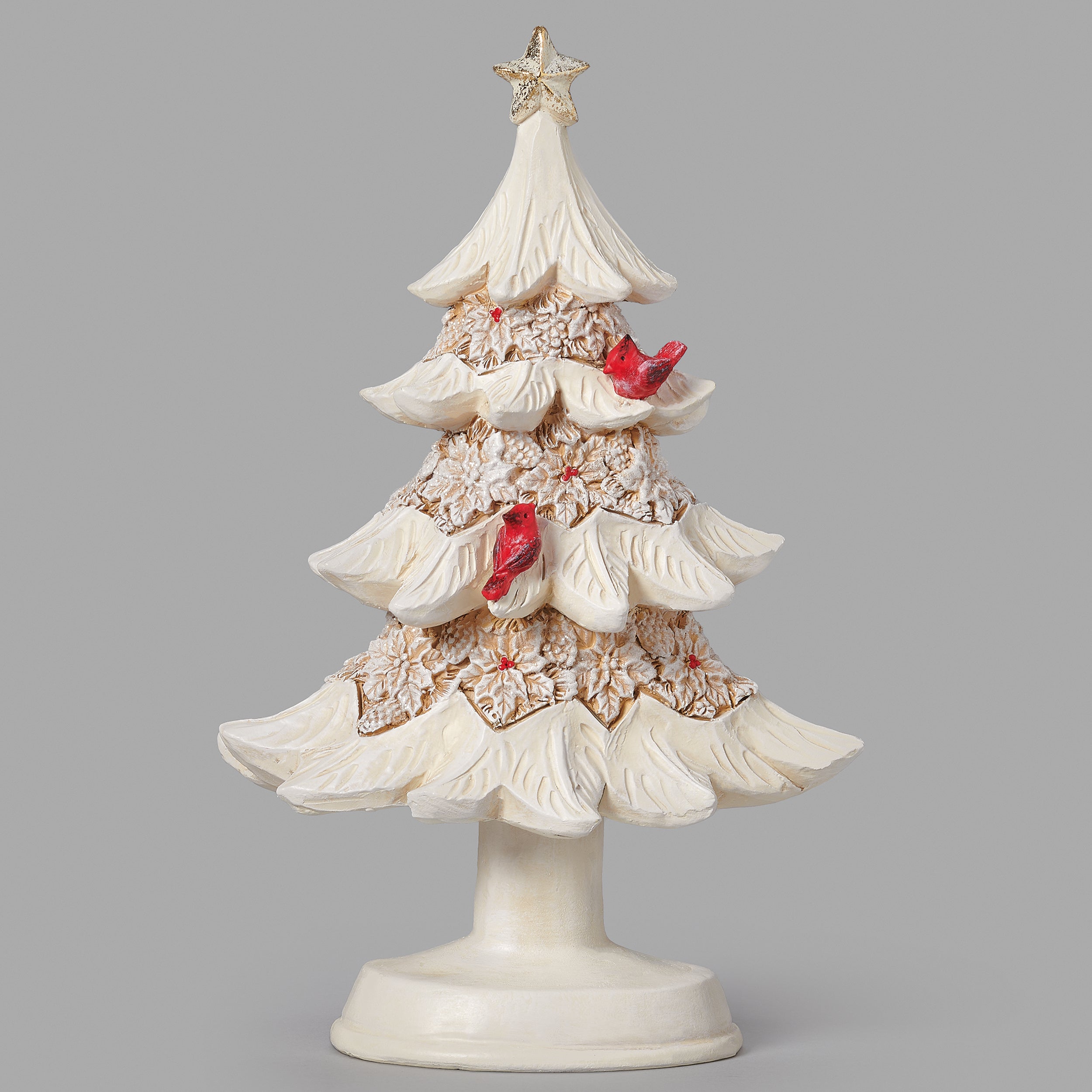 Poinsettia Tree with Cardinals & Berries